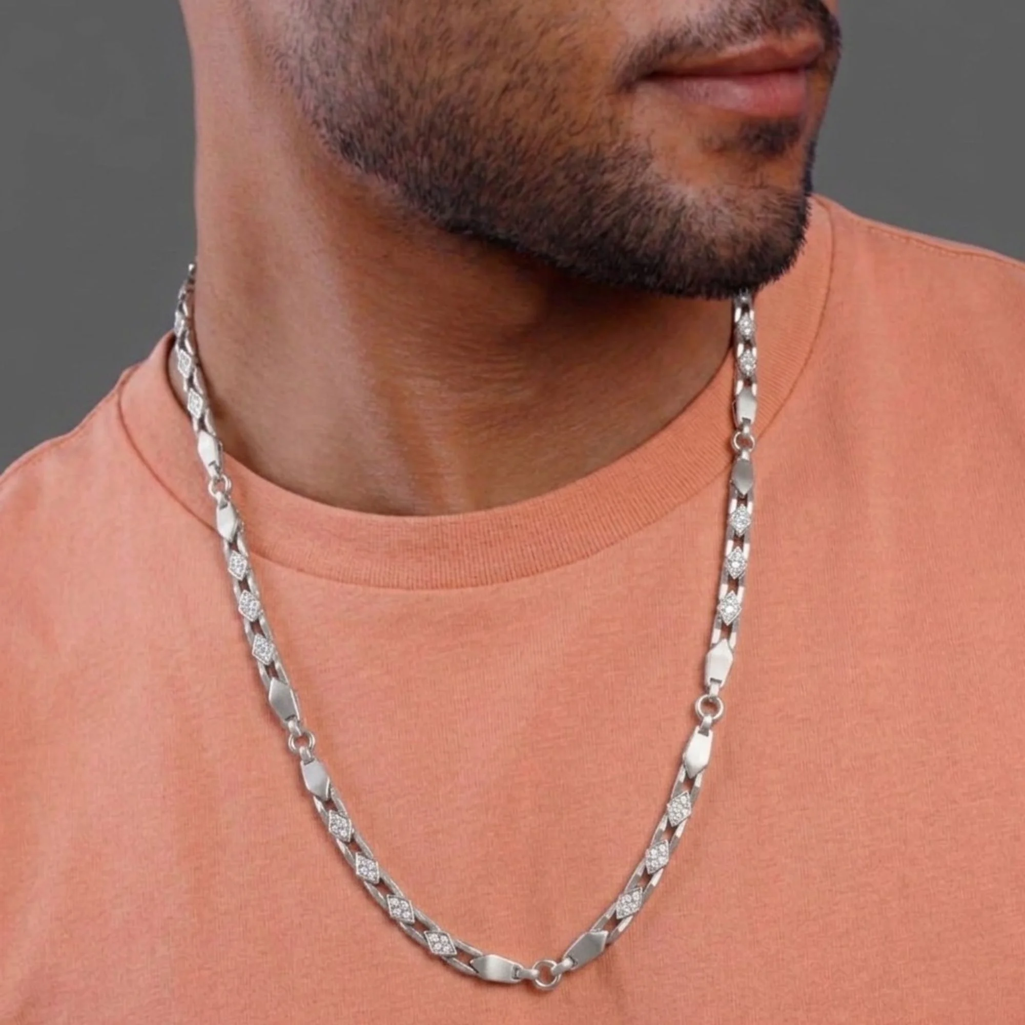 Silver Prism Geometric Link Men's Chain - Image 2