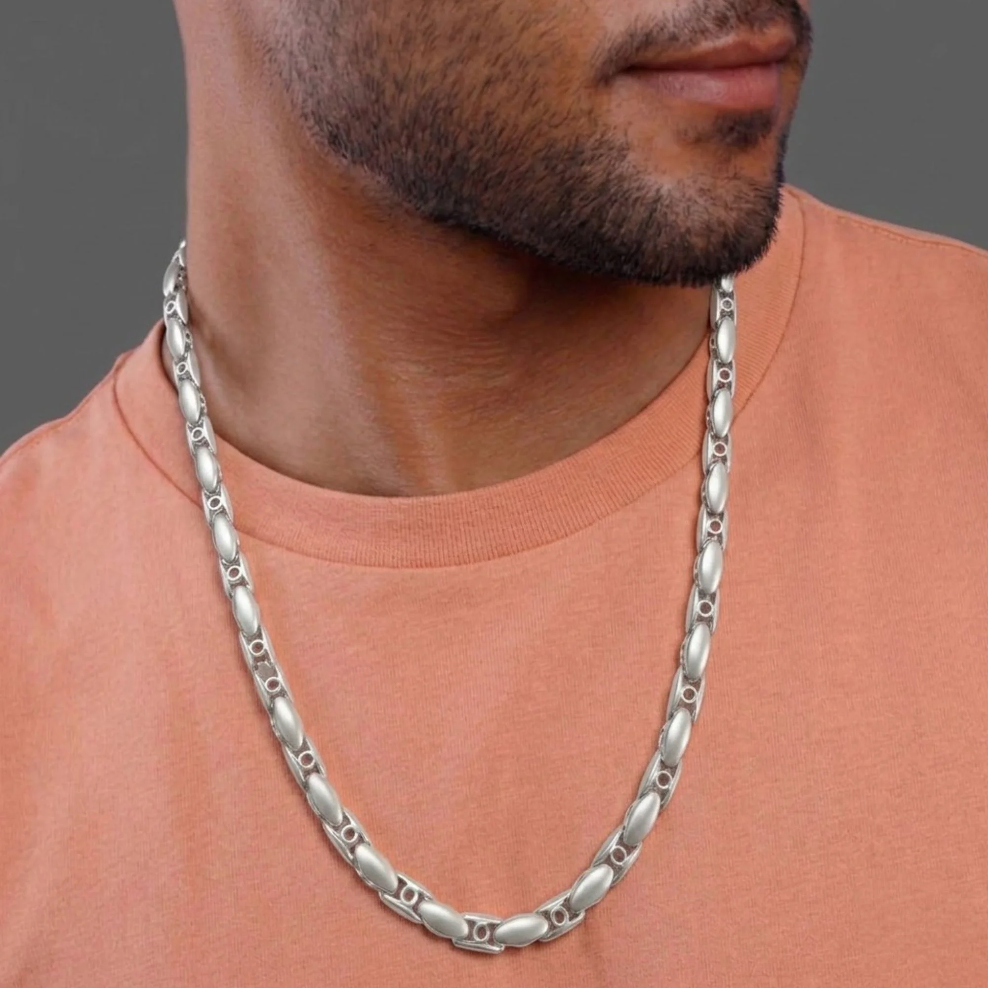 Silver Oval Bar Link Men's Chain - Image 2