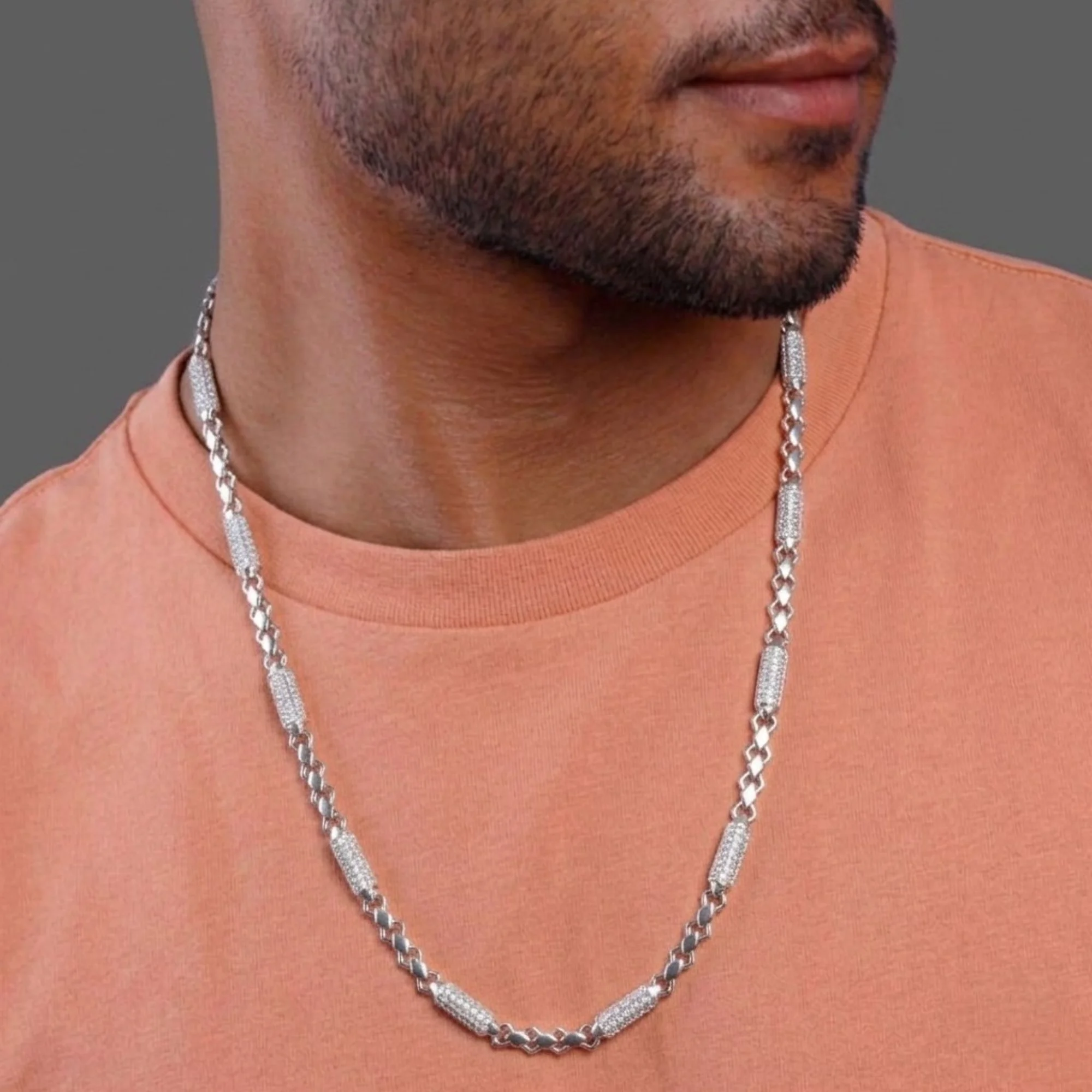 Silver Diamond Link Men's Chain - Image 2