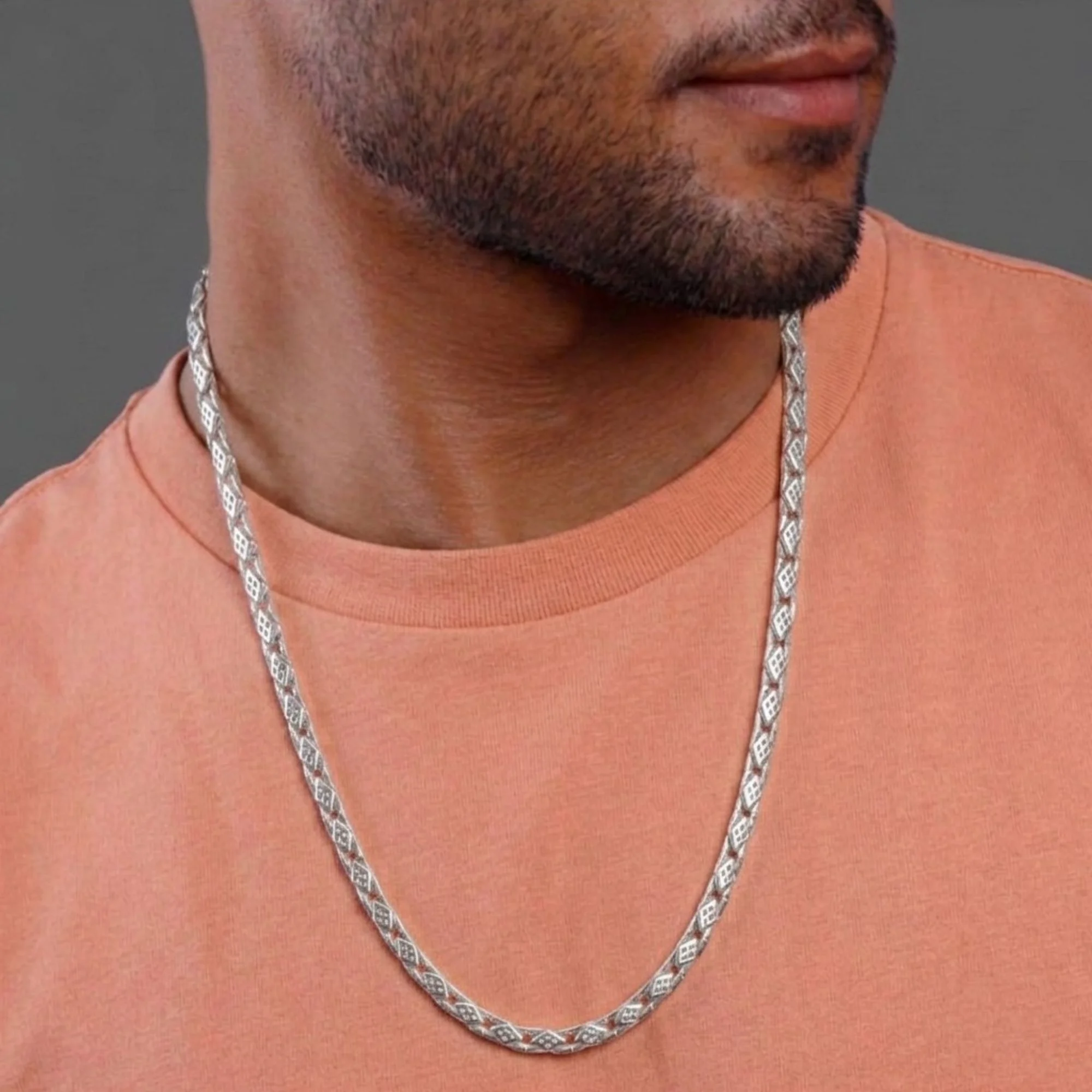 Silver Geometric Link Men's Chain - Image 2