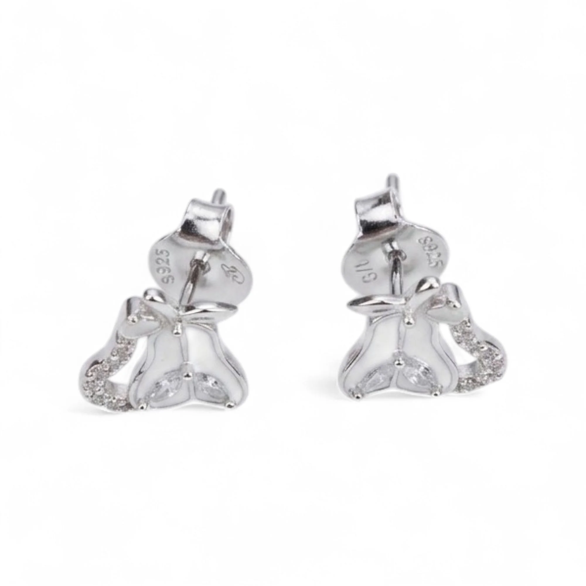 Silver White Petal Bells Kid's Earrings - Image 3