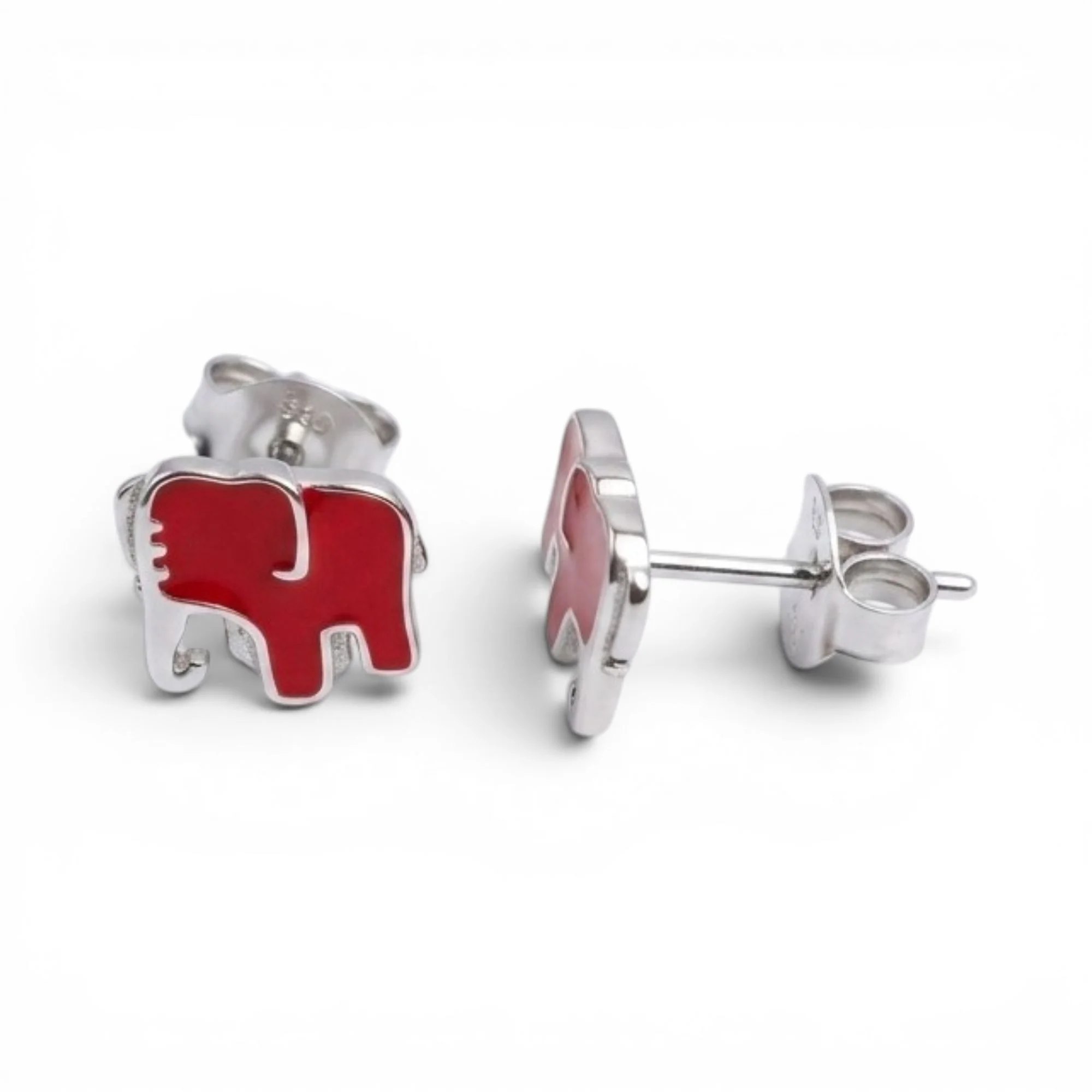 Silver Red Trunk Kid's Earrings