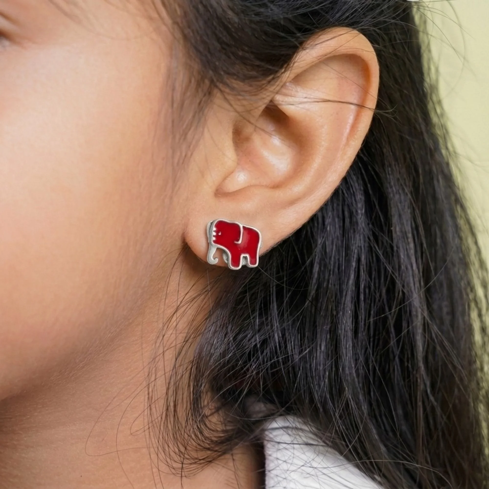 Silver Red Trunk Kid's Earrings - 2