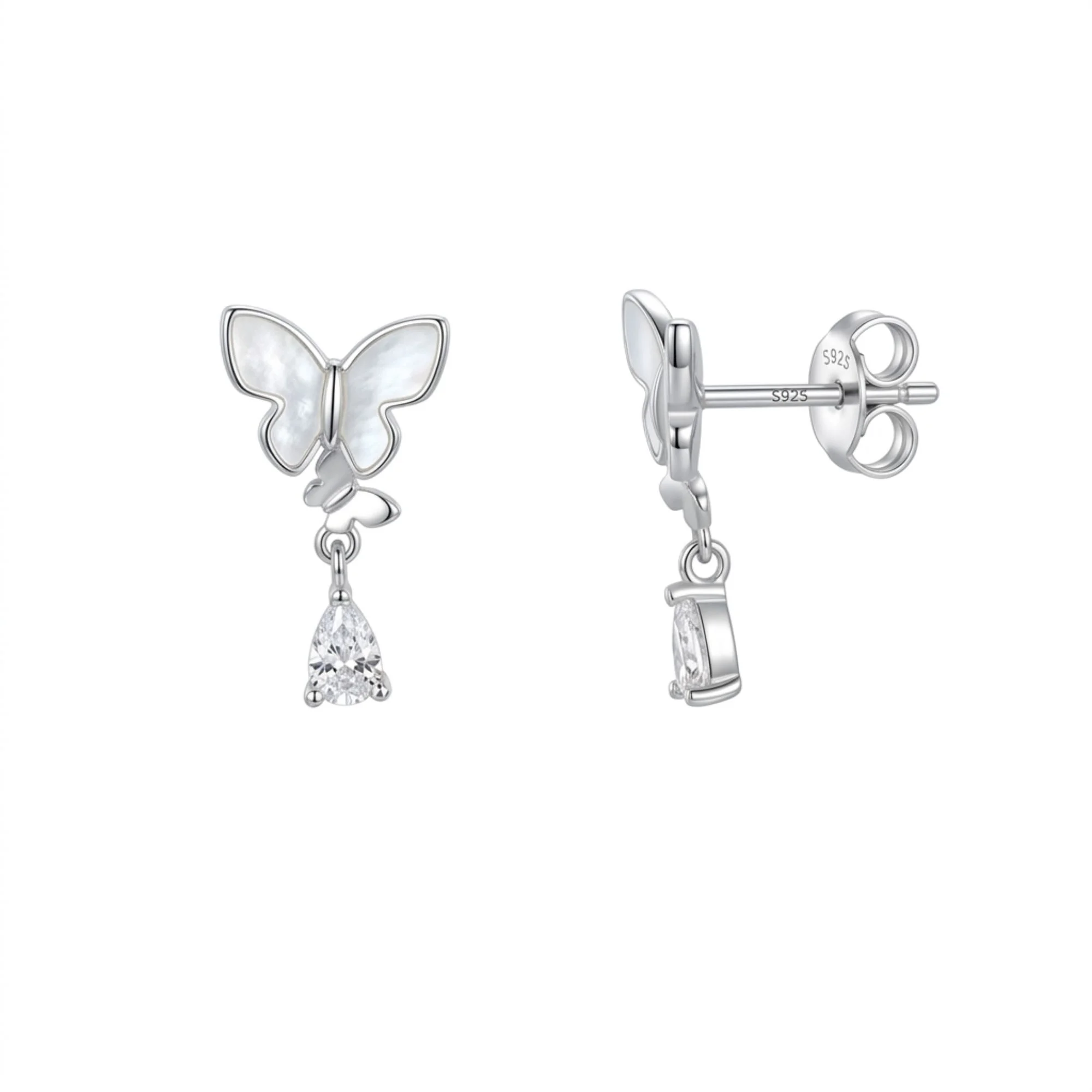 Silver Butterfly Drops Kid's Earrings
