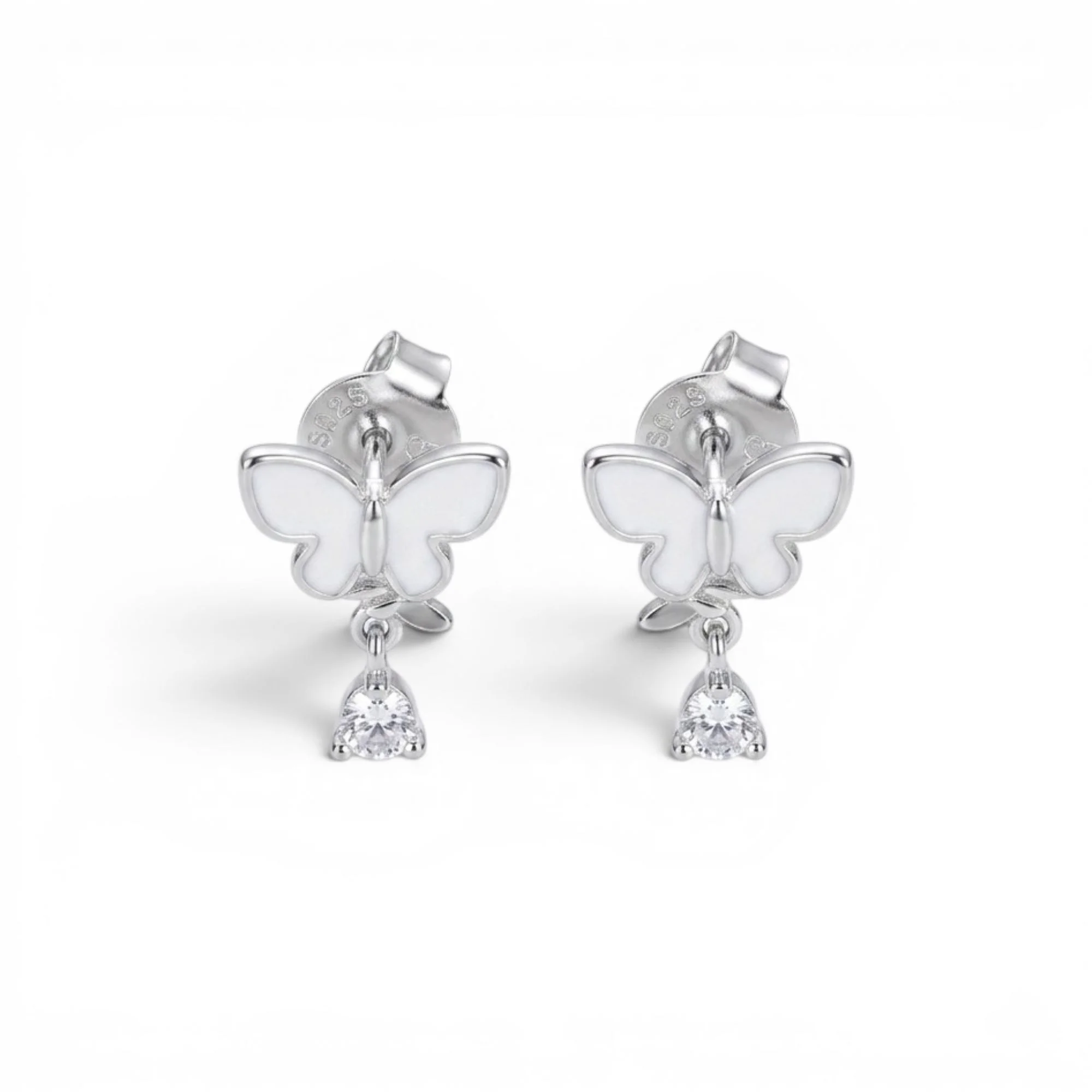 Silver Butterfly Drops Kid's Earrings - Image 3