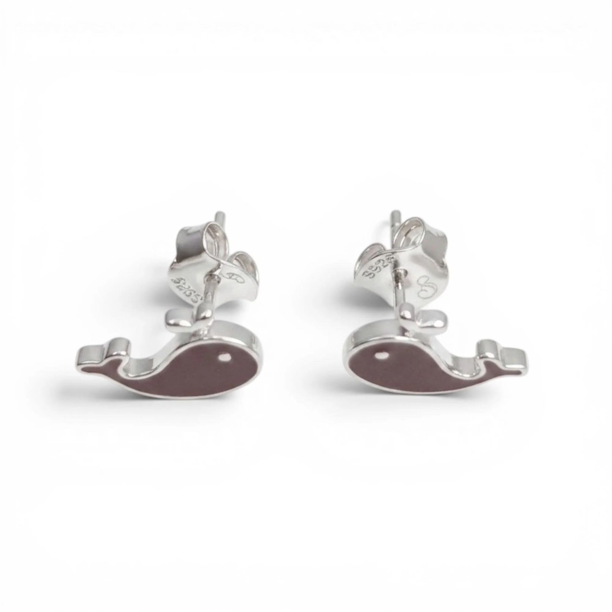 Silver Brown Dream Whales Kid's Earrings - Image 3