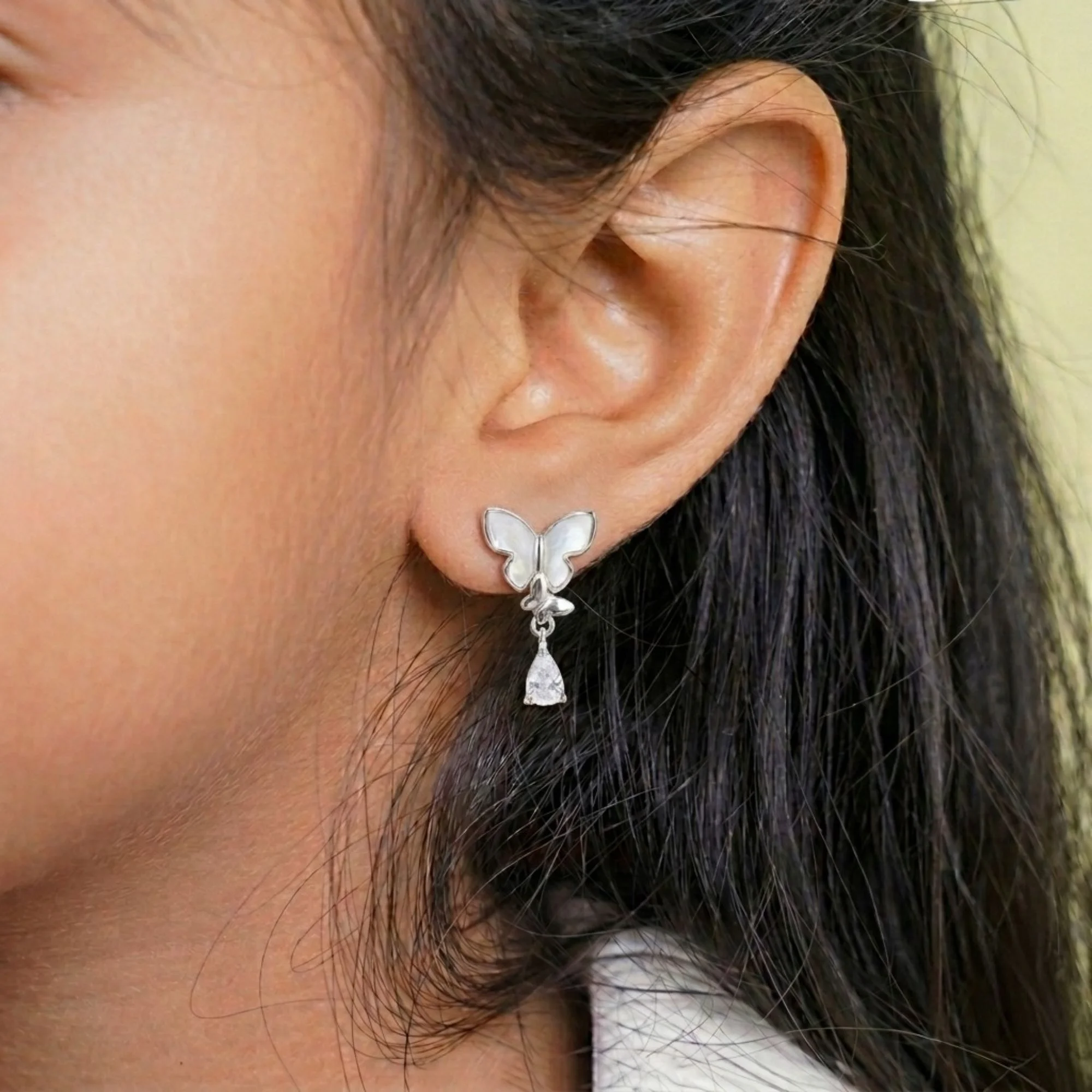 Silver Butterfly Drops Kid's Earrings - 2