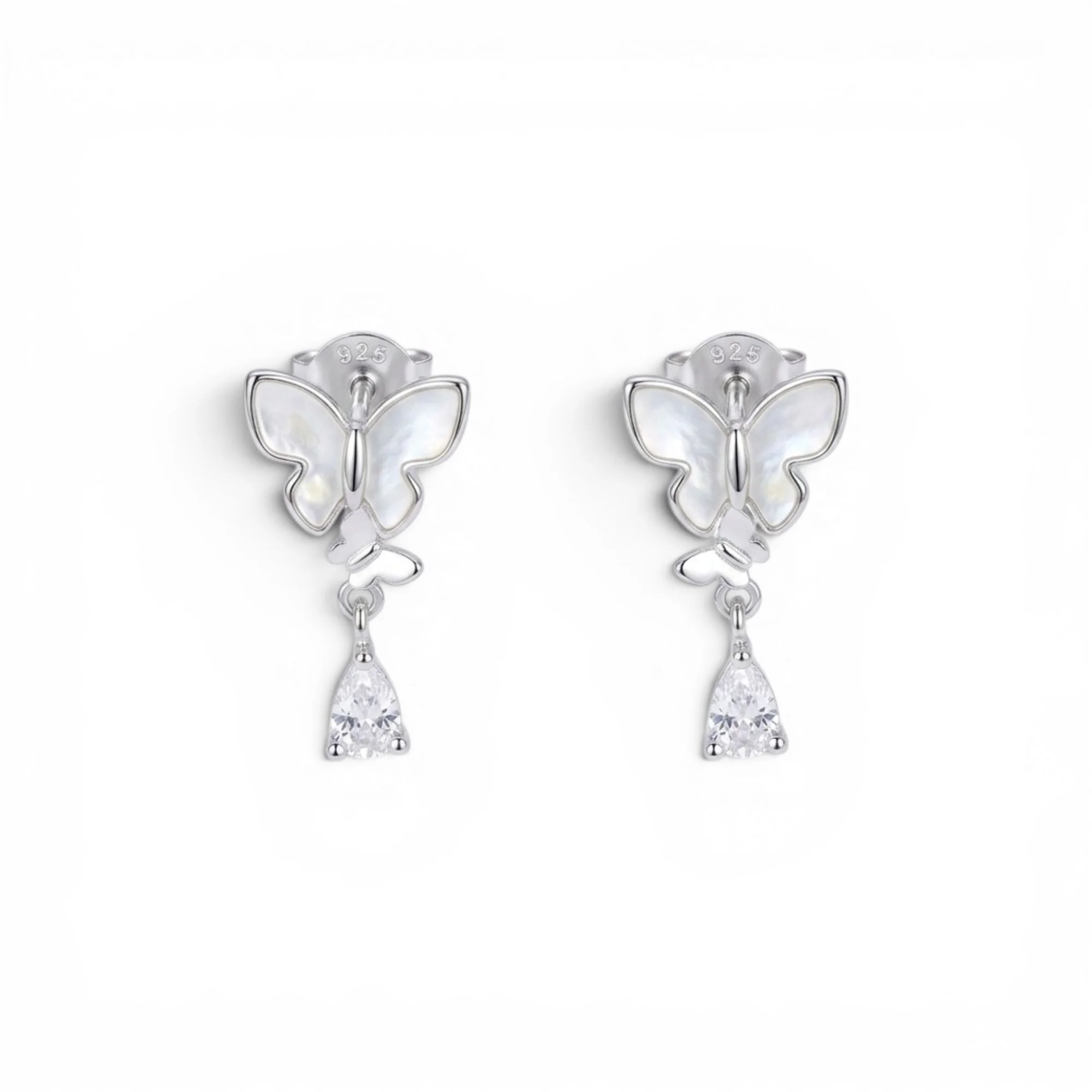 Silver Butterfly Drops Kid's Earrings - Image 4