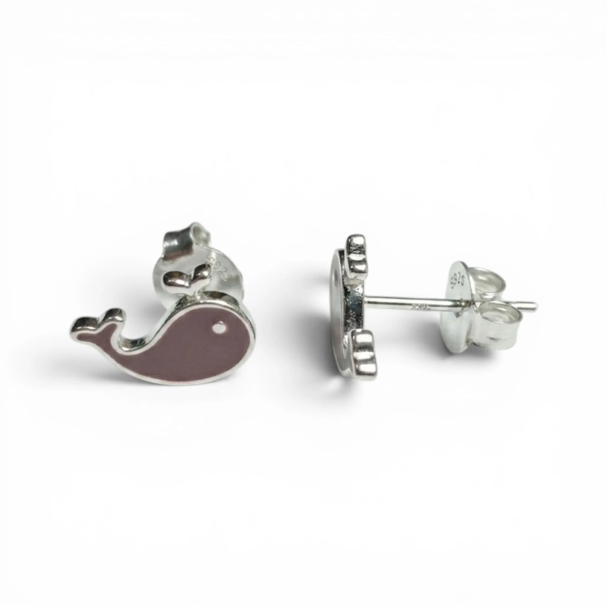 Silver Brown Dream Whales Kid's Earrings
