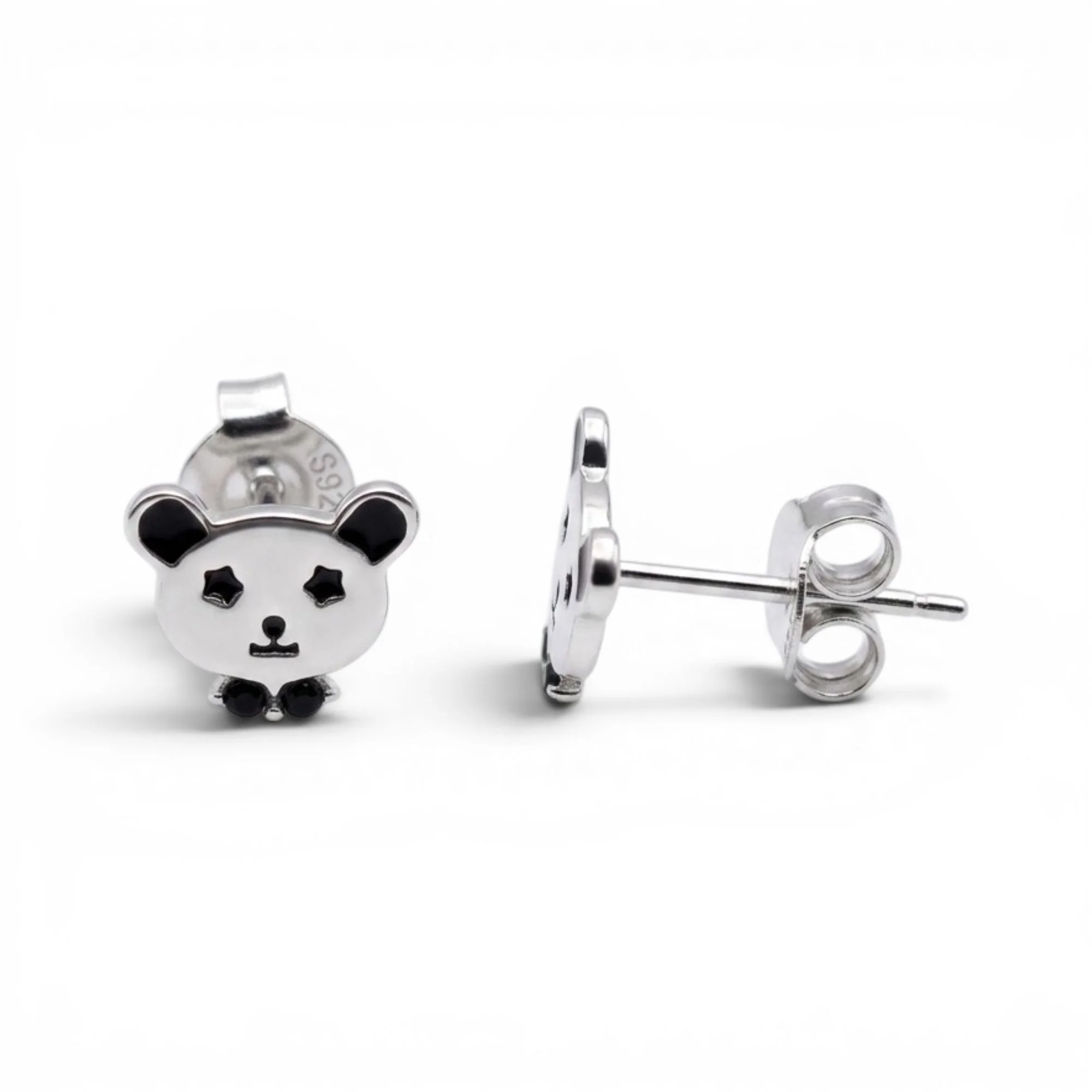 Silver Panda Cub Kid's Earrings