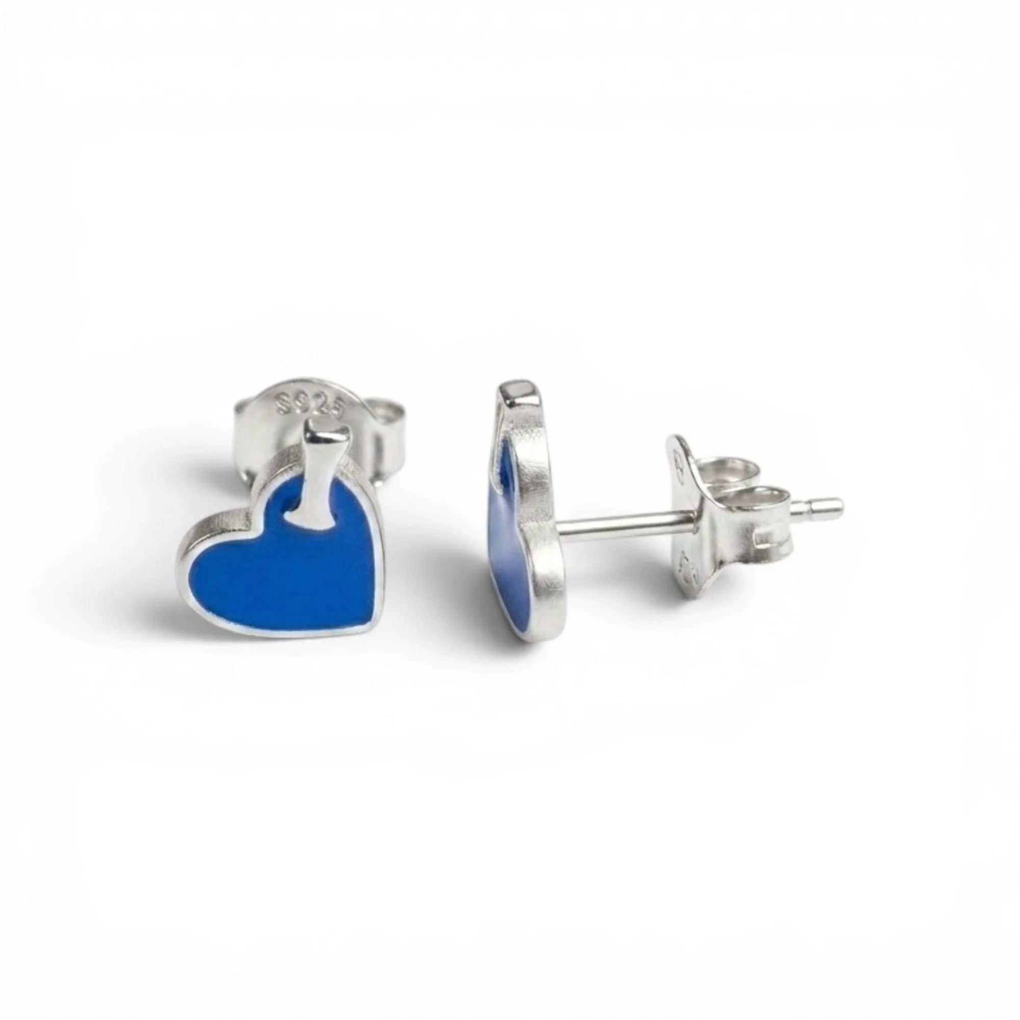 Silver Tiny Blue Hearts Kid's Earrings