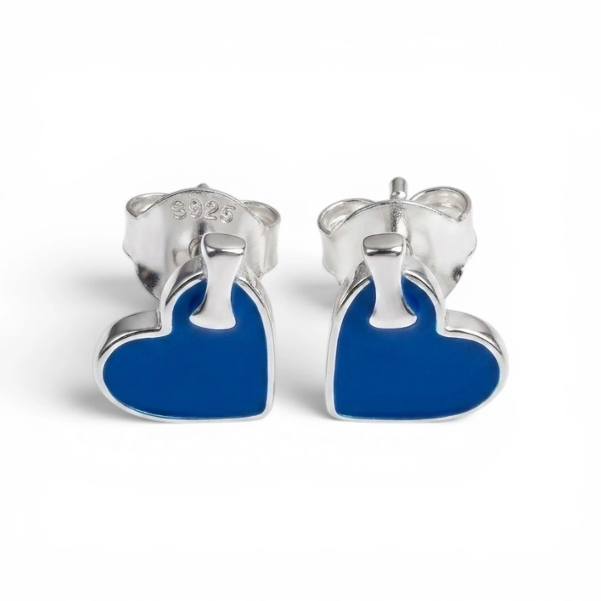 Silver Tiny Blue Hearts Kid's Earrings - Image 4