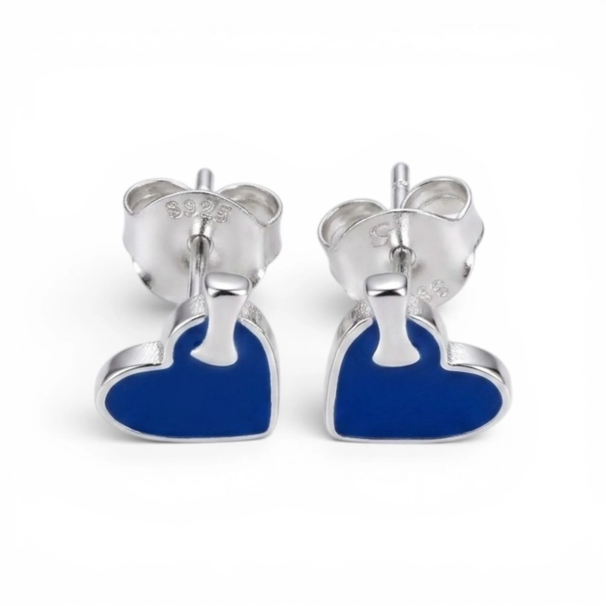 Silver Tiny Blue Hearts Kid's Earrings - Image 3