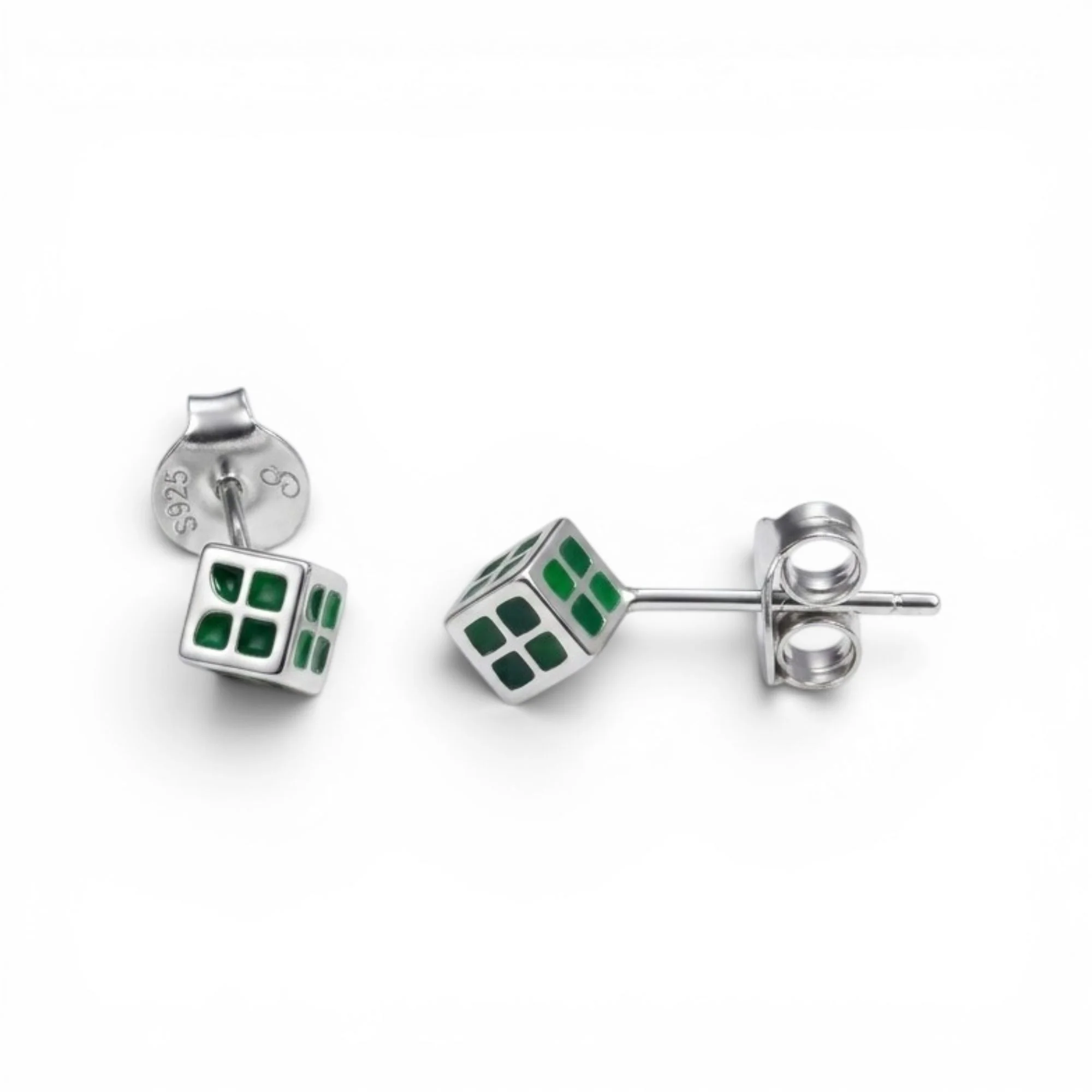 Silver Green Puzzle-Pop Kid's Earrings