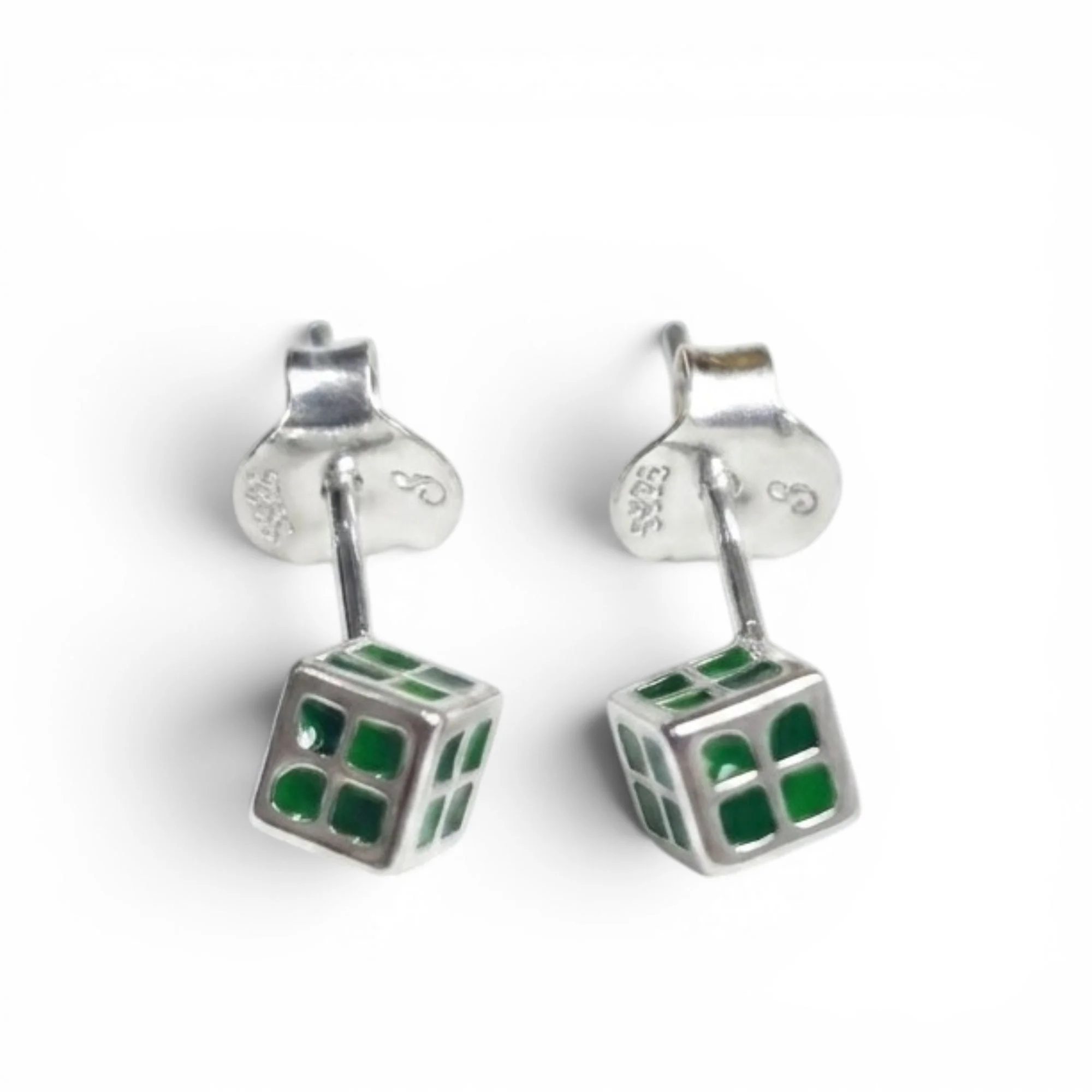 Silver Green Puzzle-Pop Kid's Earrings - Image 3