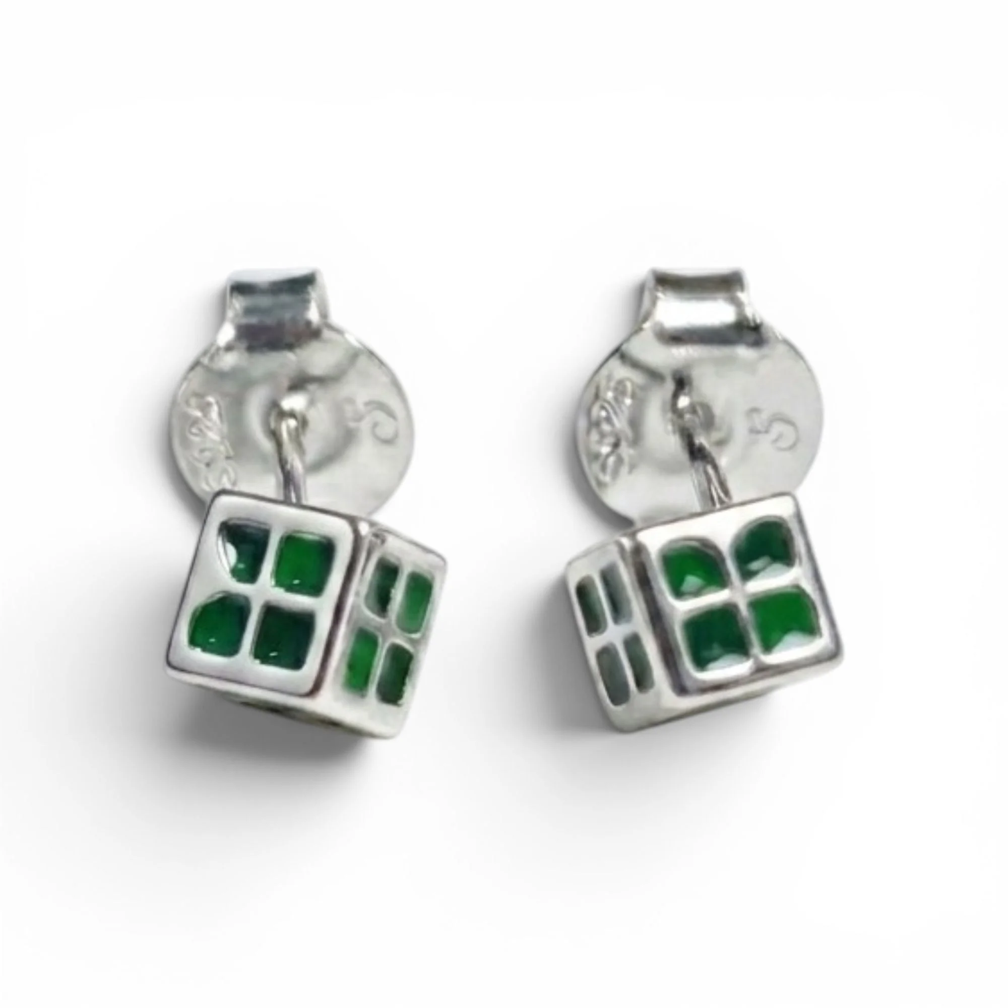 Silver Green Puzzle-Pop Kid's Earrings - Image 4