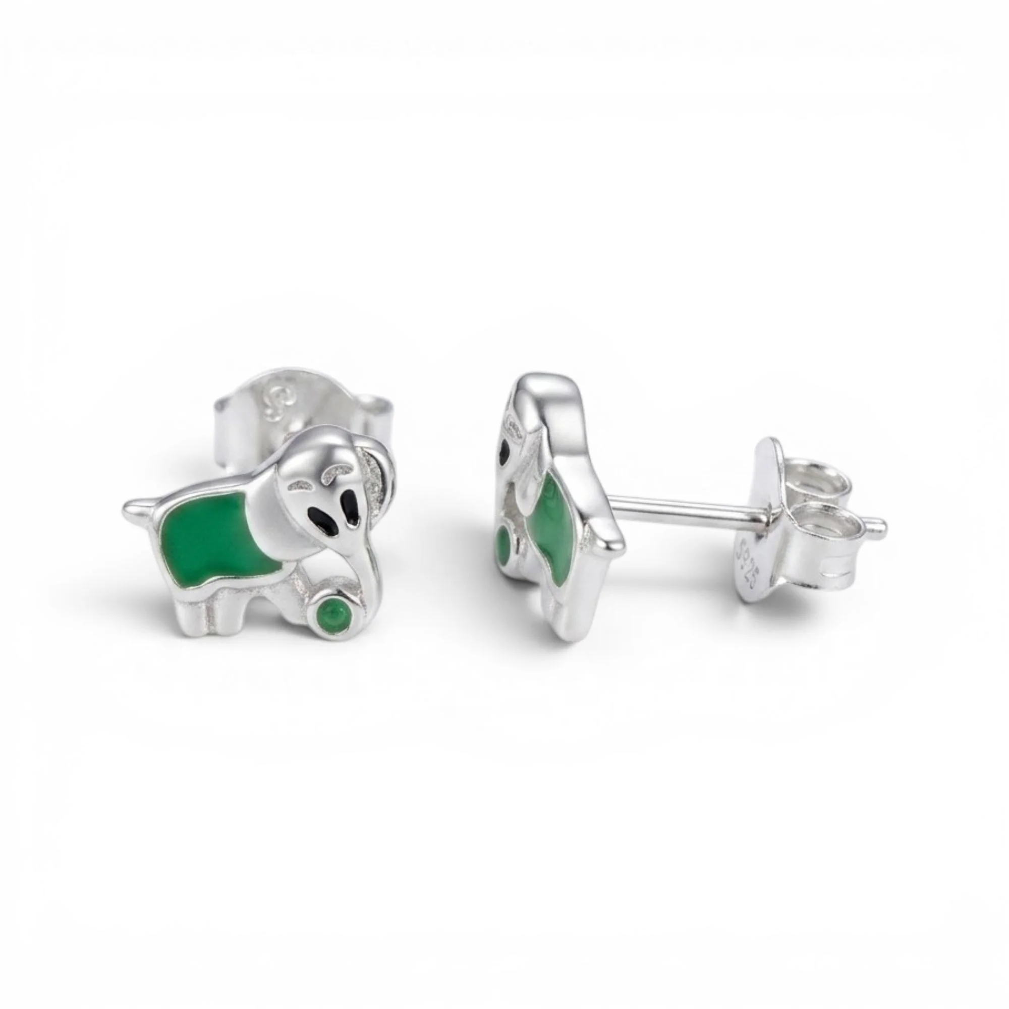 Silver Green Trunk Kid's Earrings