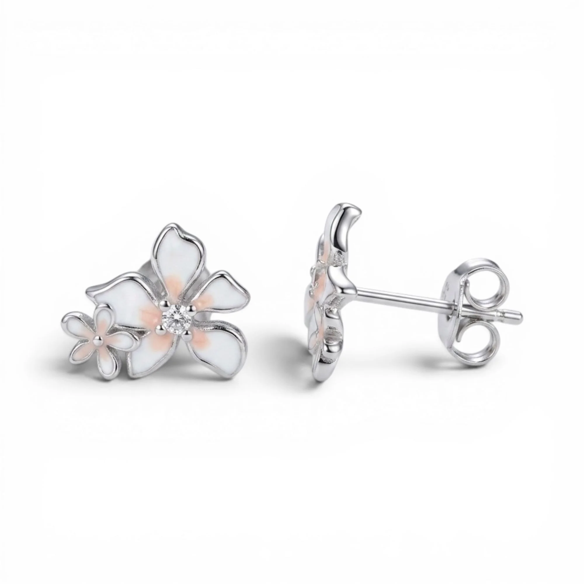 Silver Pinky-Peach Petal Kid's Earrings