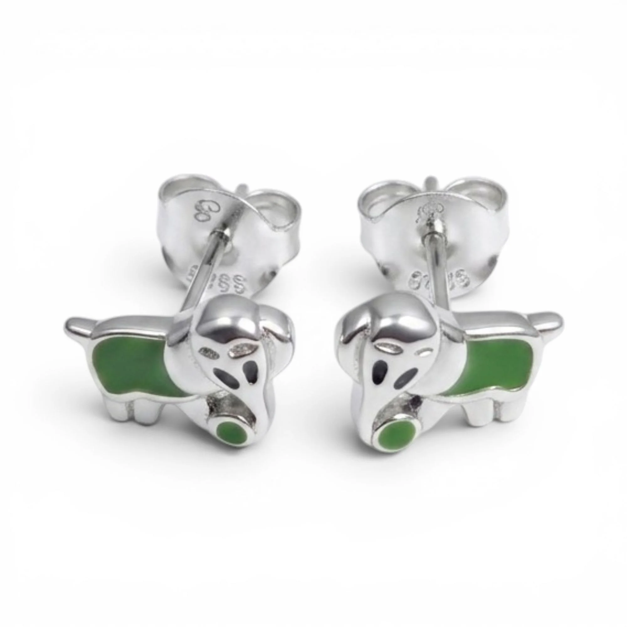 Silver Green Trunk Kid's Earrings - Image 3