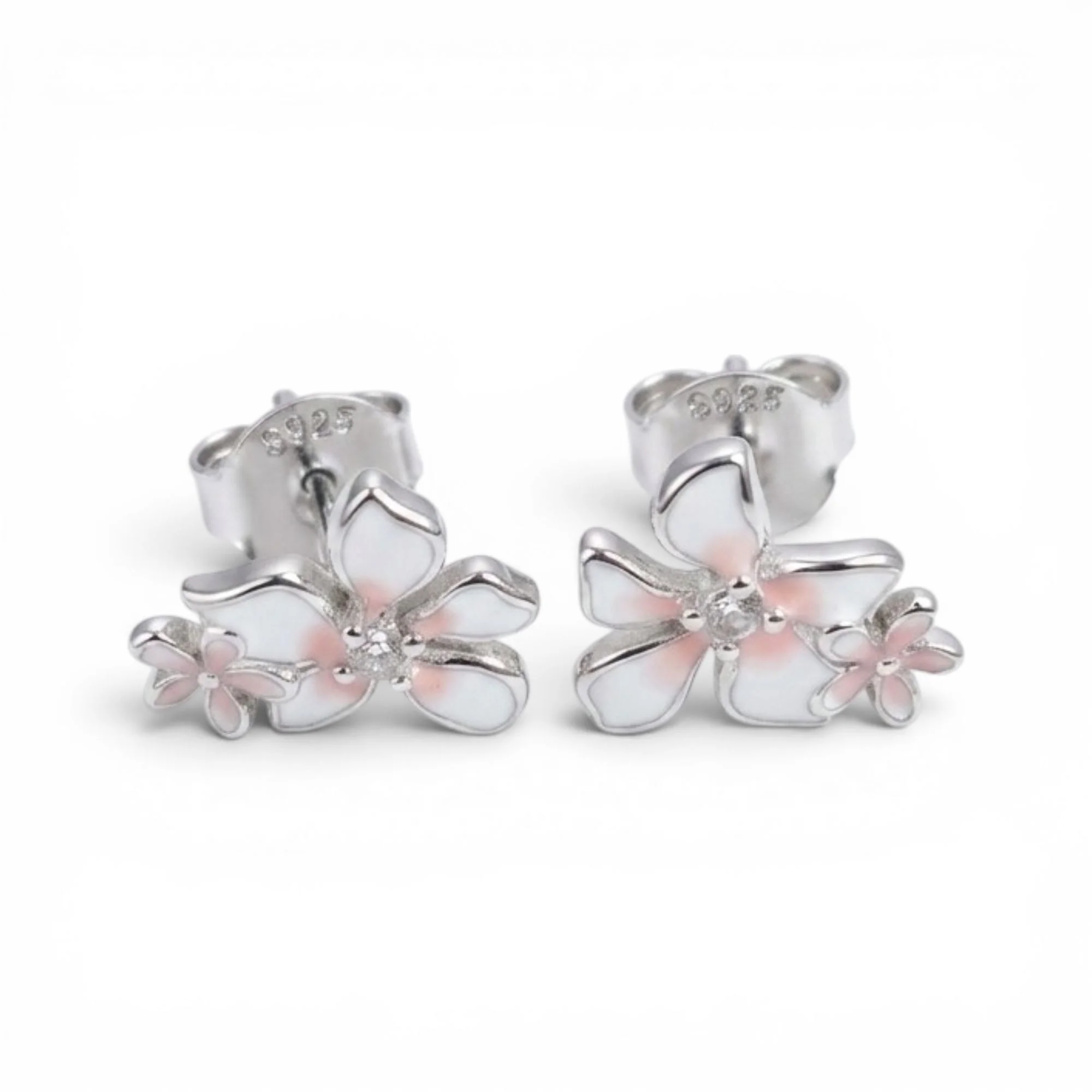 Silver Pinky-Peach Petal Kid's Earrings - Image 3