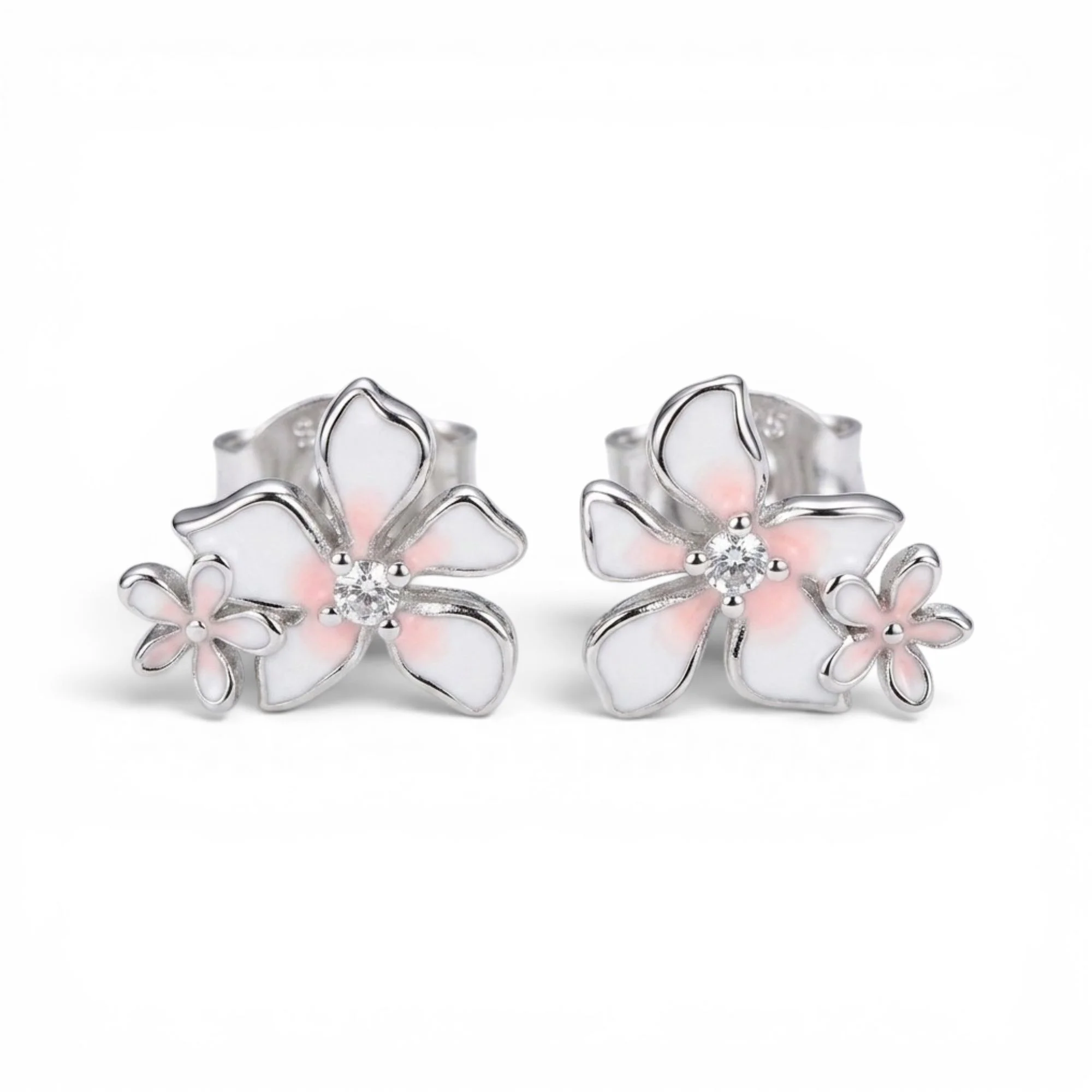 Silver Pinky-Peach Petal Kid's Earrings - Image 4