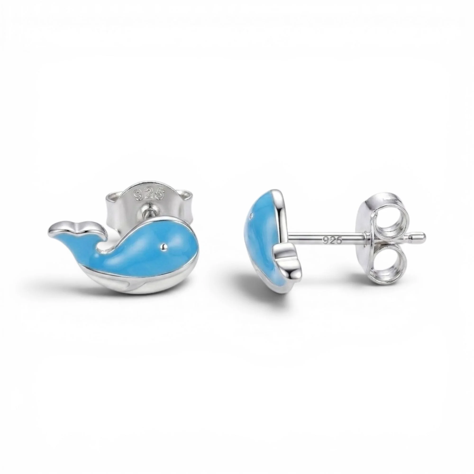 Silver Sky-Belly Whale Kid's Earrings