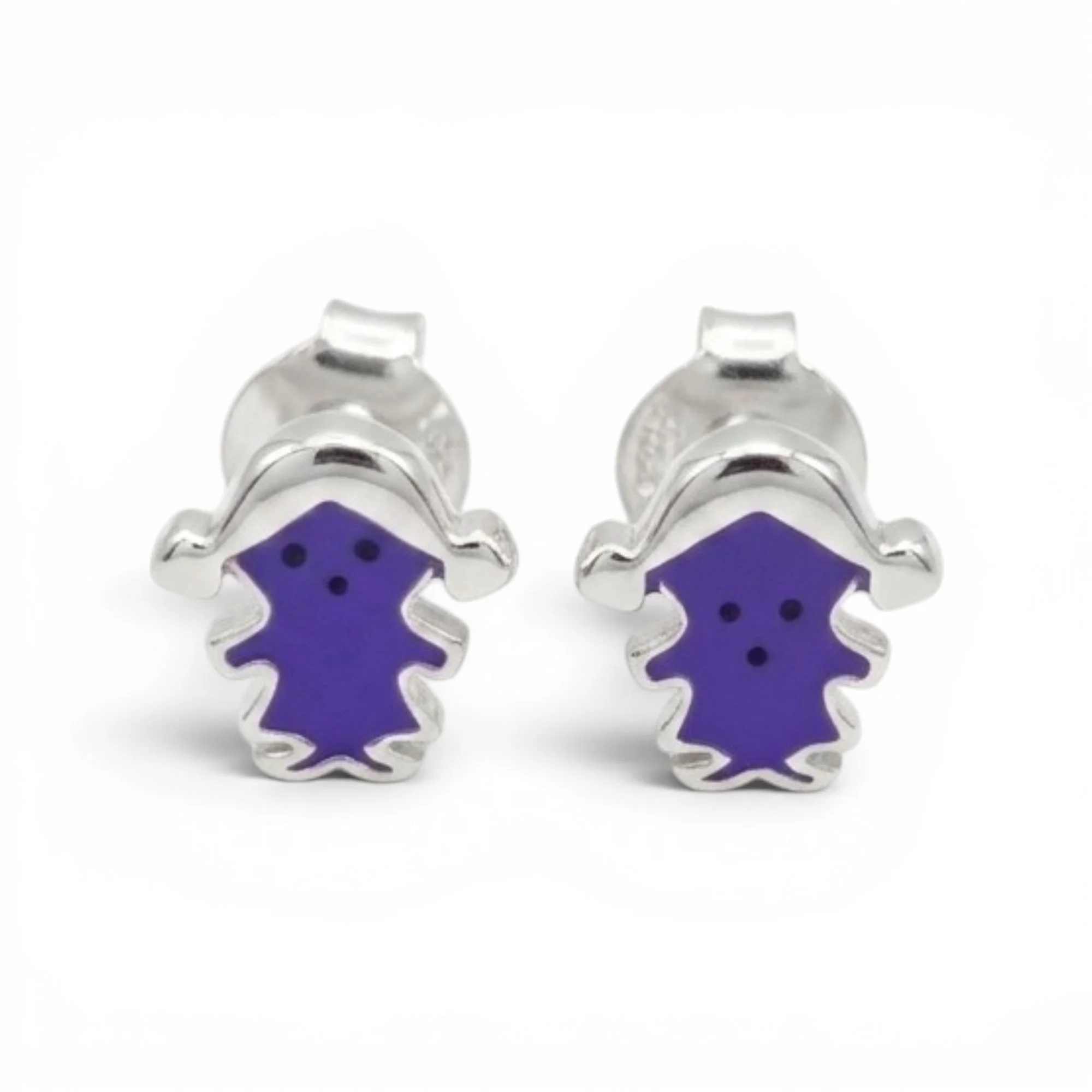 Silver Purple Dolly Kid's Earrings - Image 4