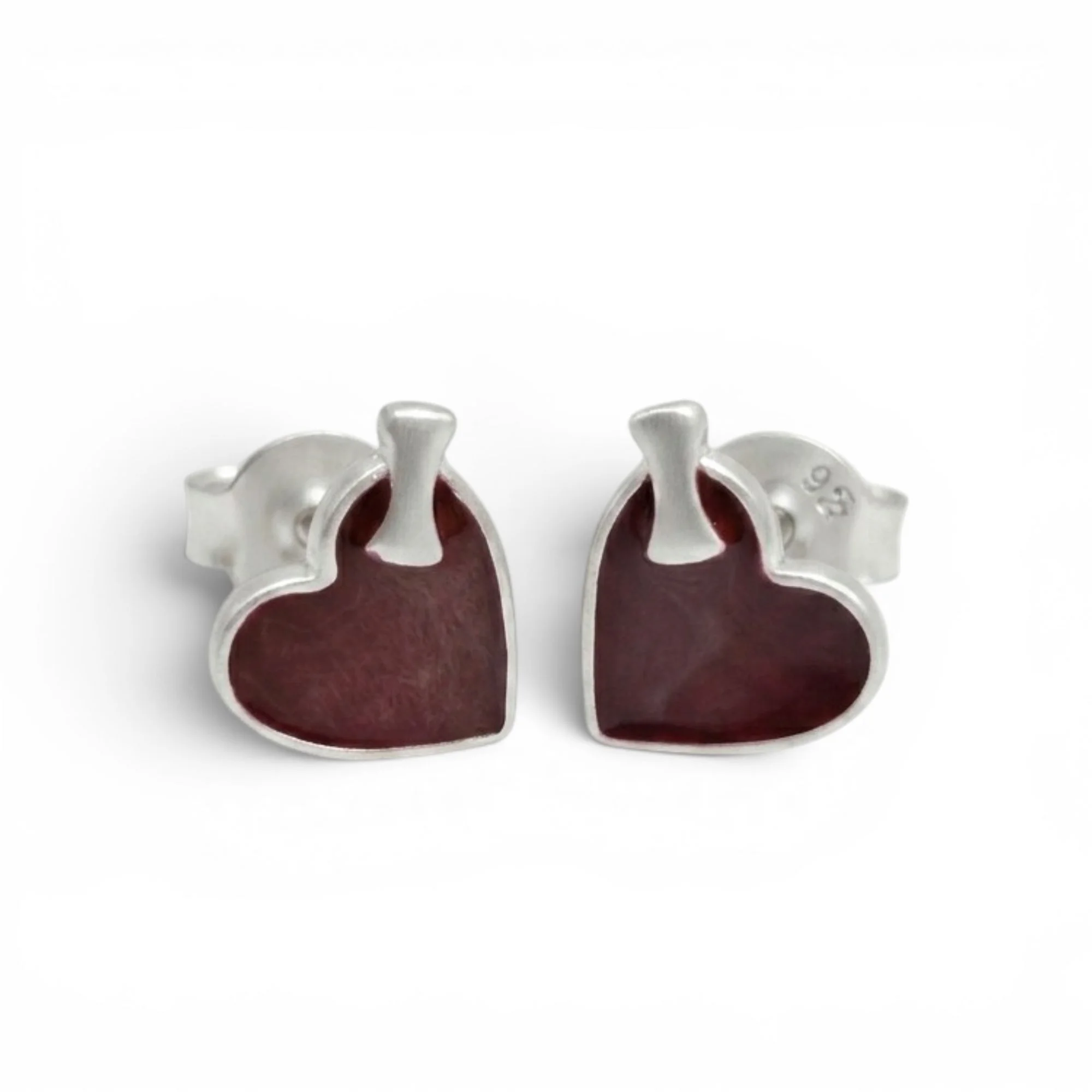 Silver Tiny Brown Hearts Kid's Earrings - Image 4