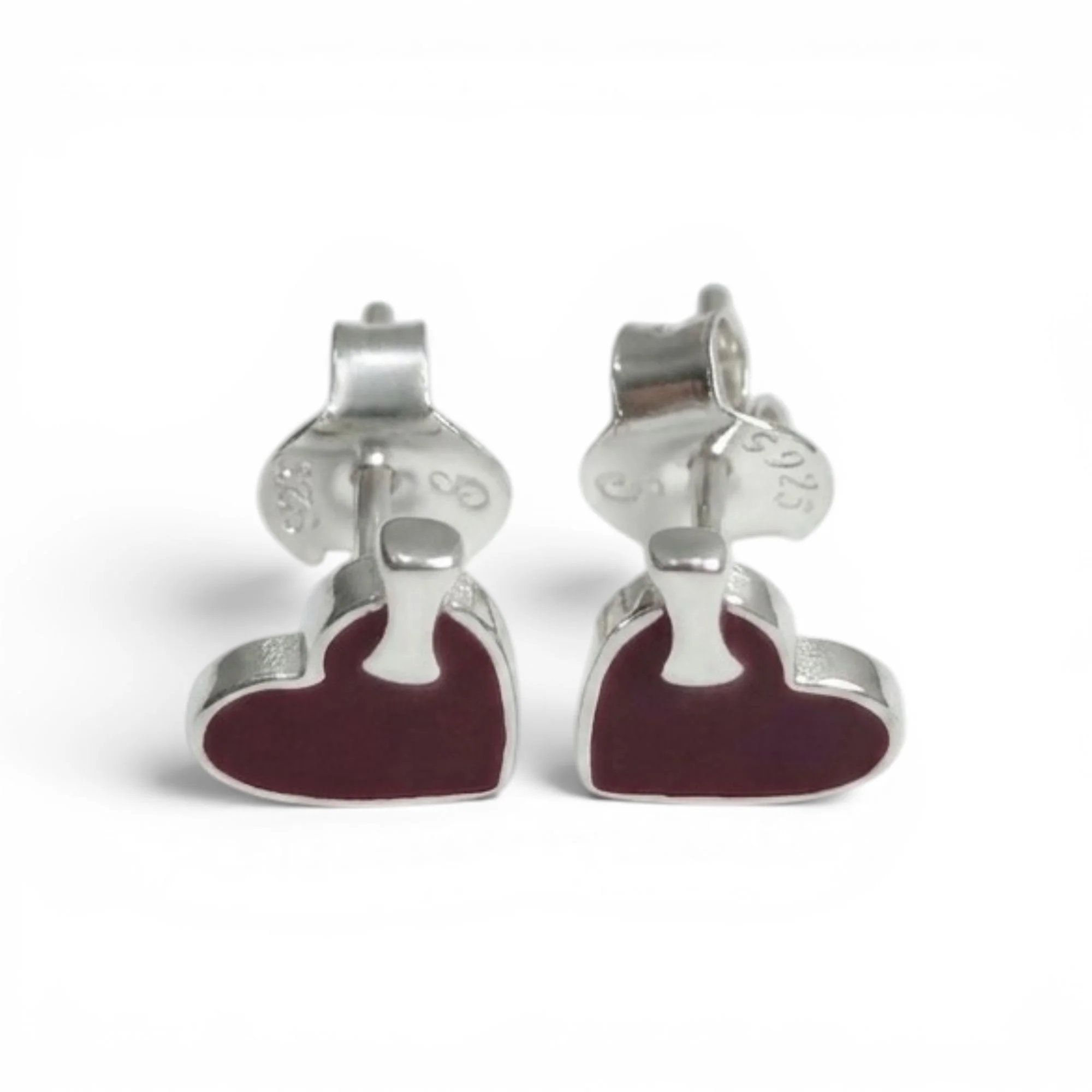Silver Tiny Brown Hearts Kid's Earrings - Image 3