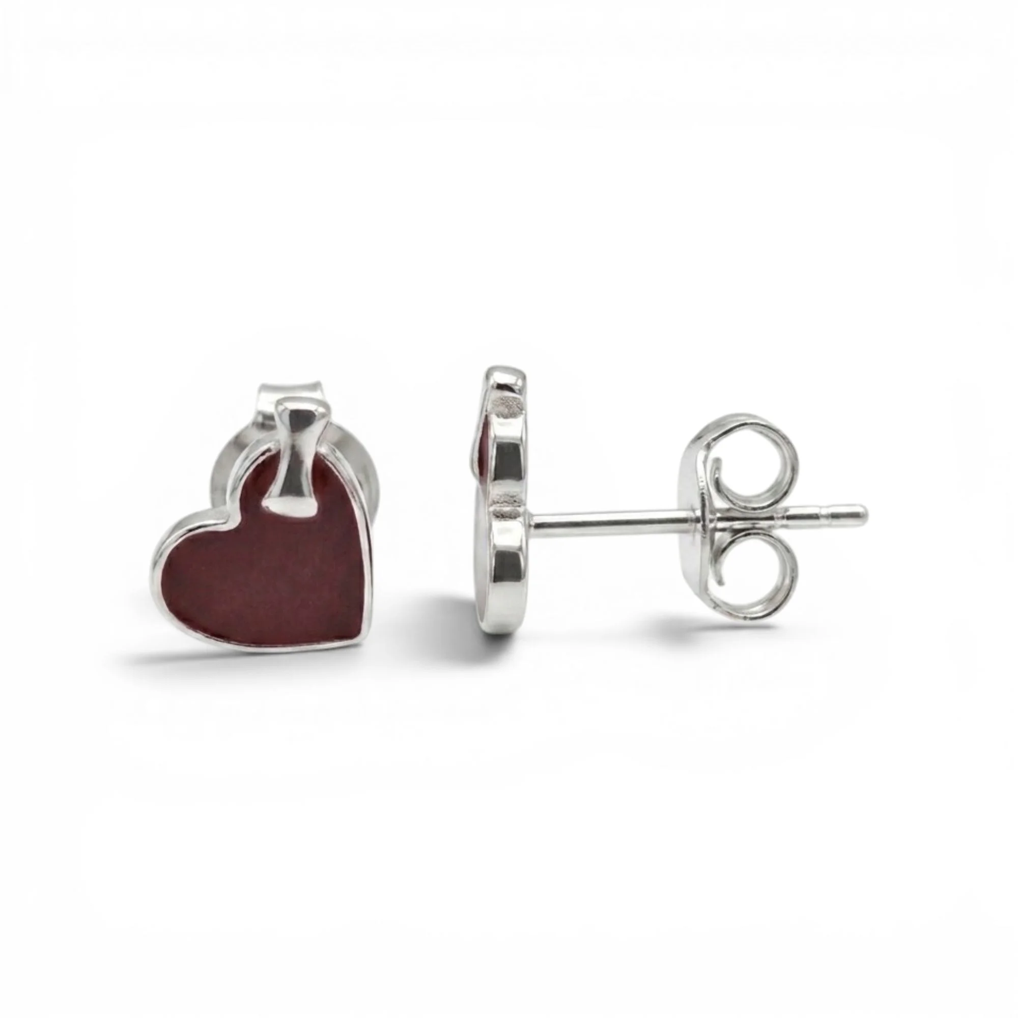Silver Tiny Brown Hearts Kid's Earrings