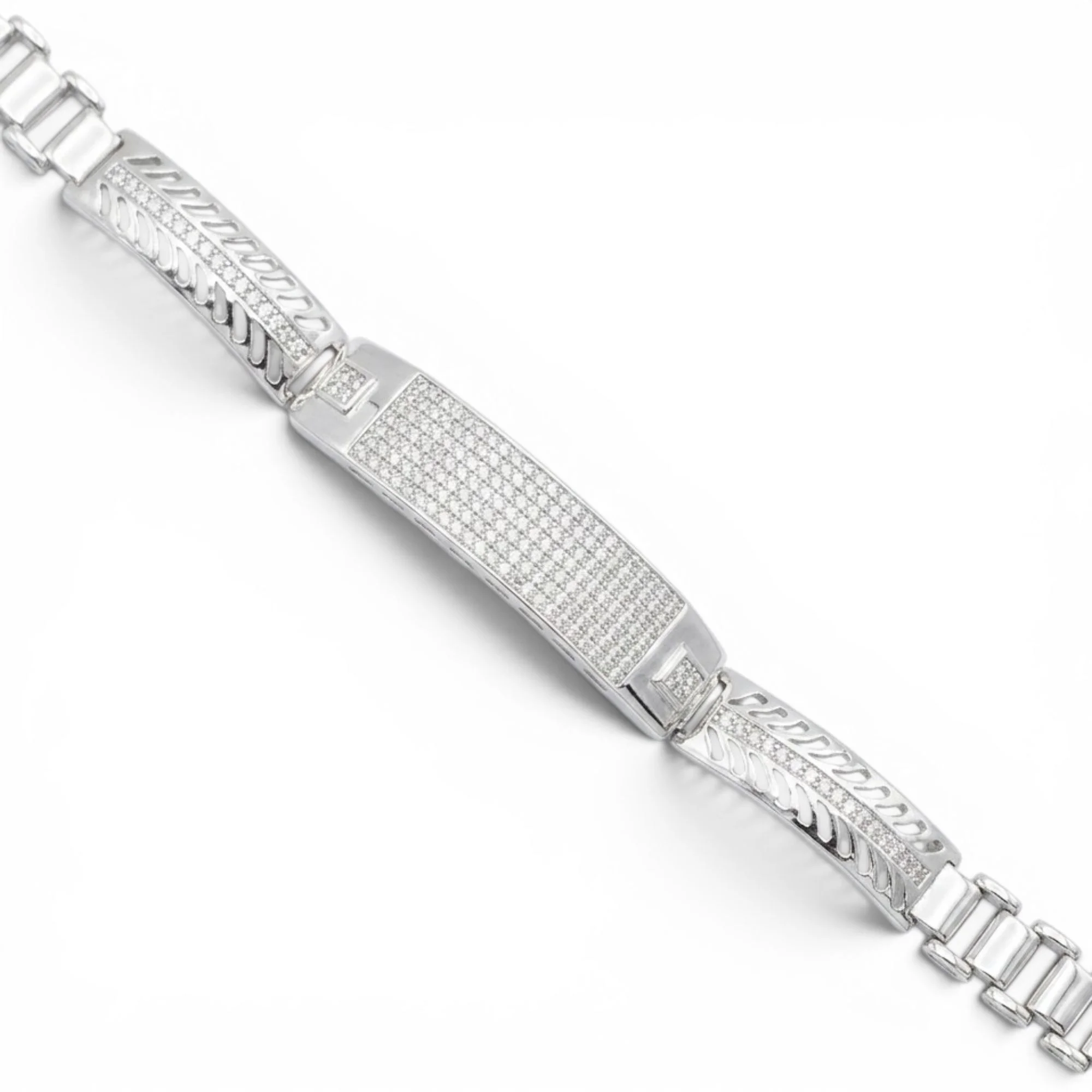 Silver Pave Diamond Rigid Cuff Men's Bracelet - Image 3