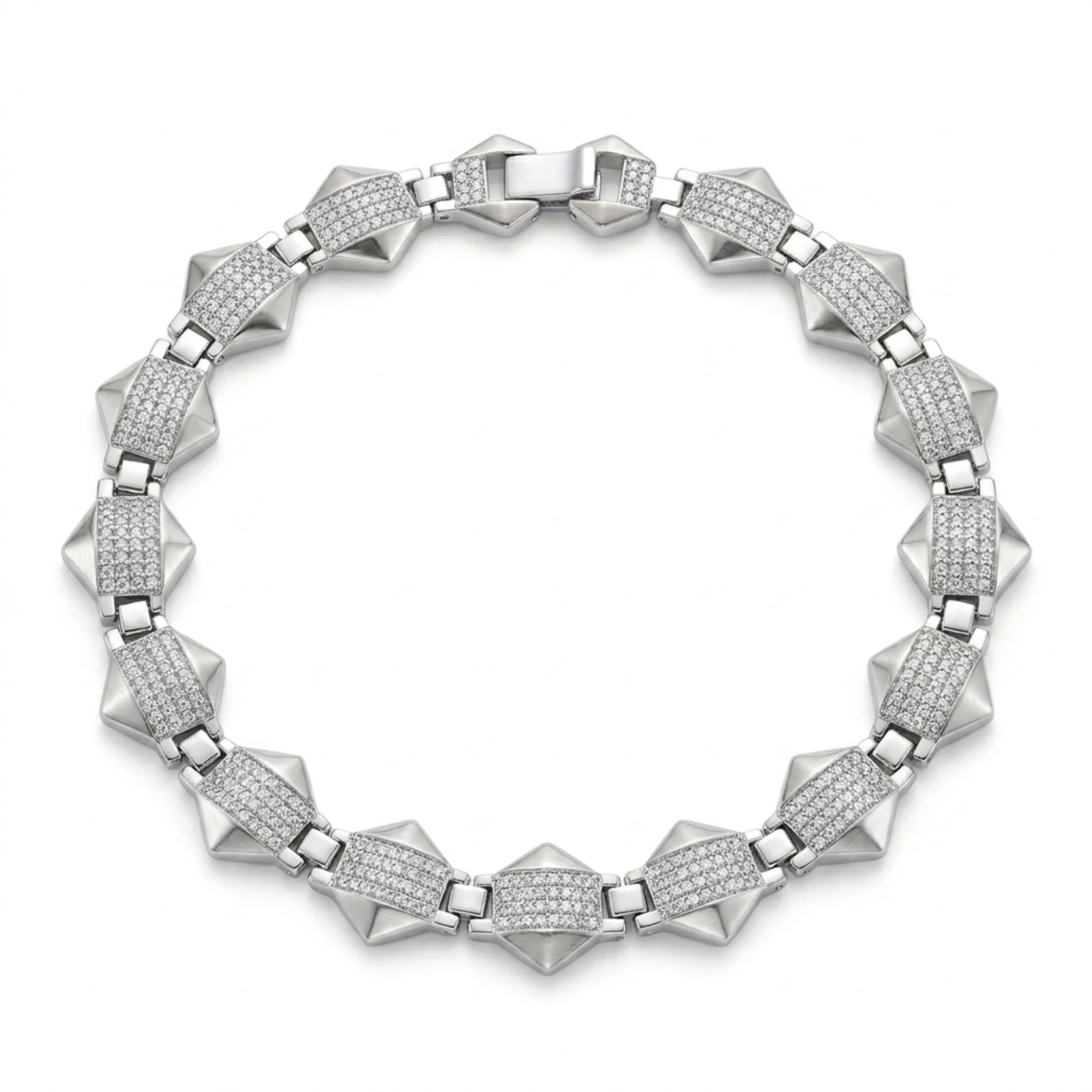 Silver Pyramid Stud Link Men's Bracelet