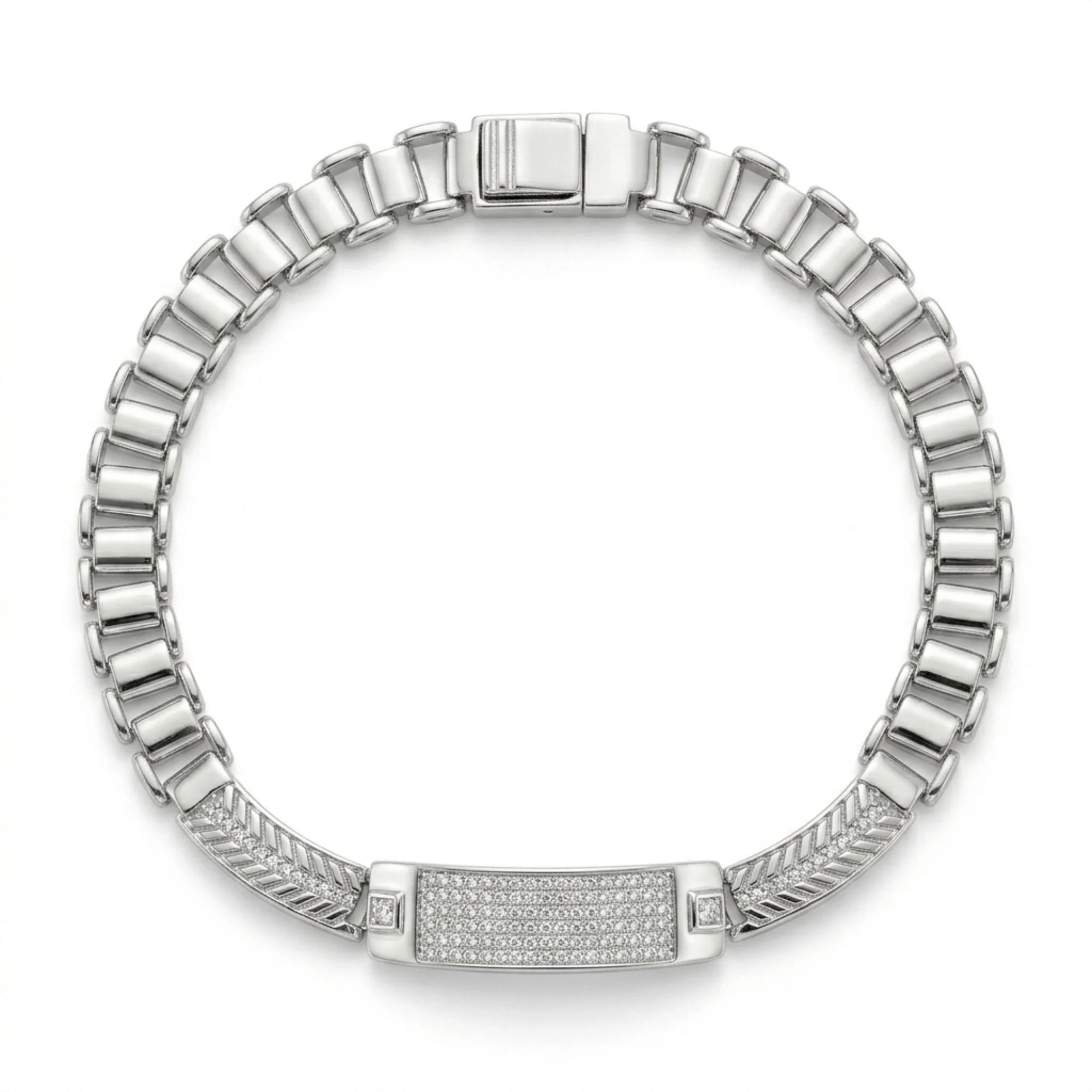 Silver Pave Diamond Rigid Cuff Men's Bracelet - Image 1