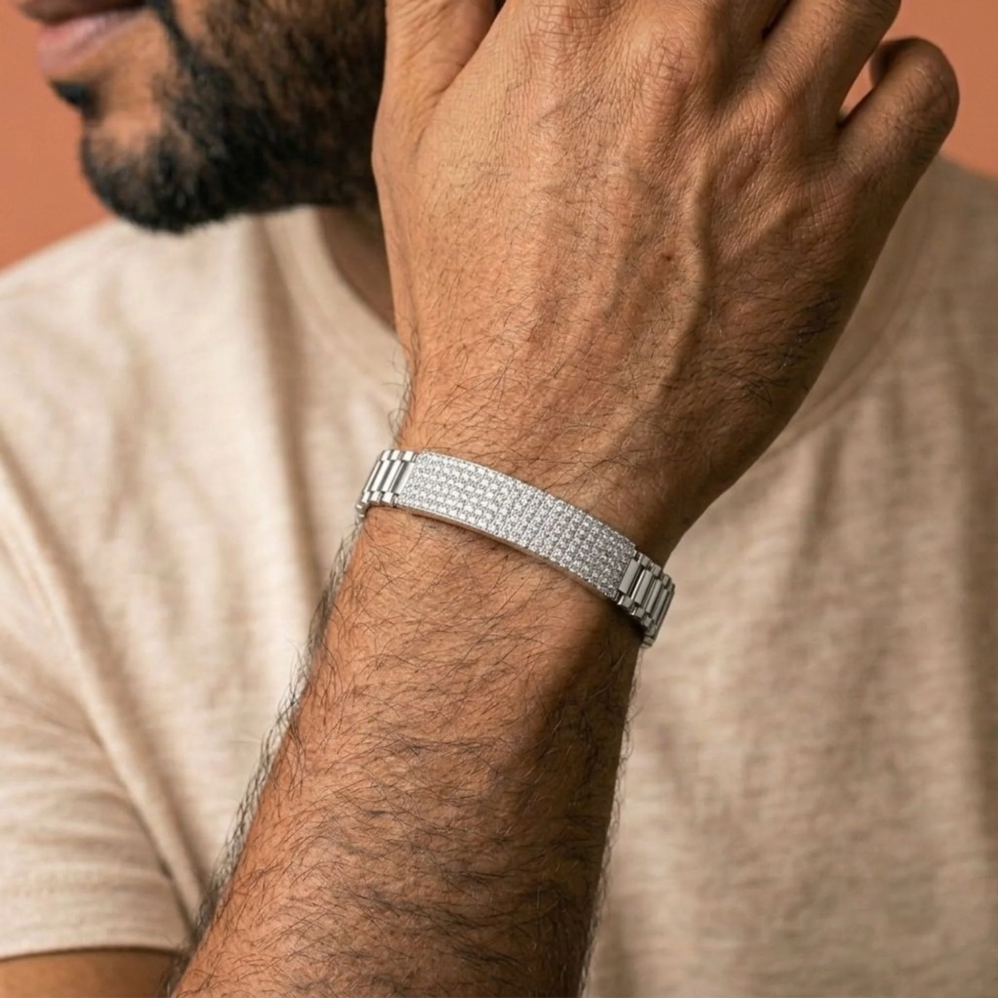 Silver Micro Pave Lab Diamond Men's Bracelet - 2