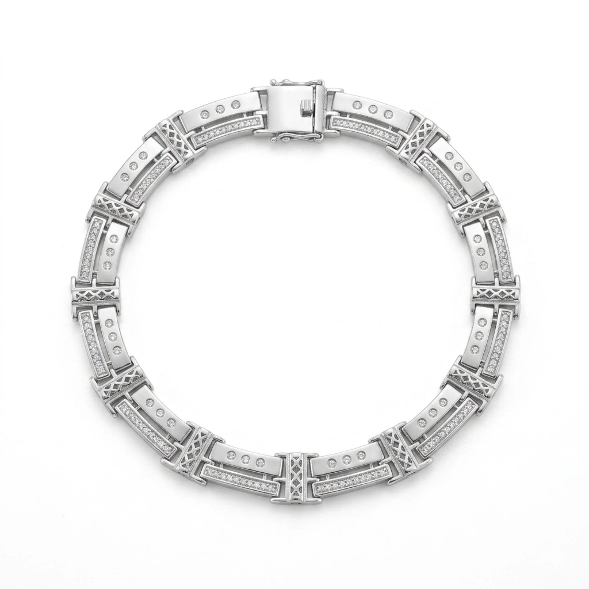 Silver Lattice Work Link Men's Bracelet - Image 1
