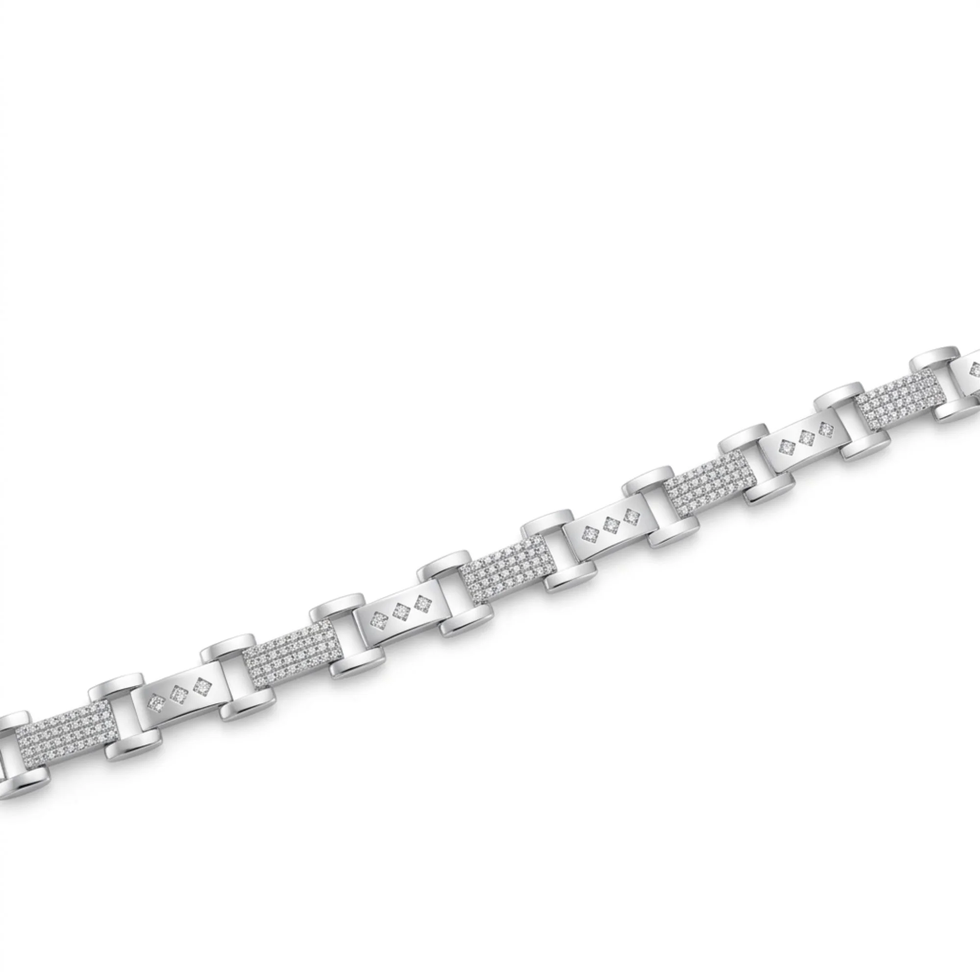 Silver Two-Tone Pave Link Men's Bracelet - Image 3