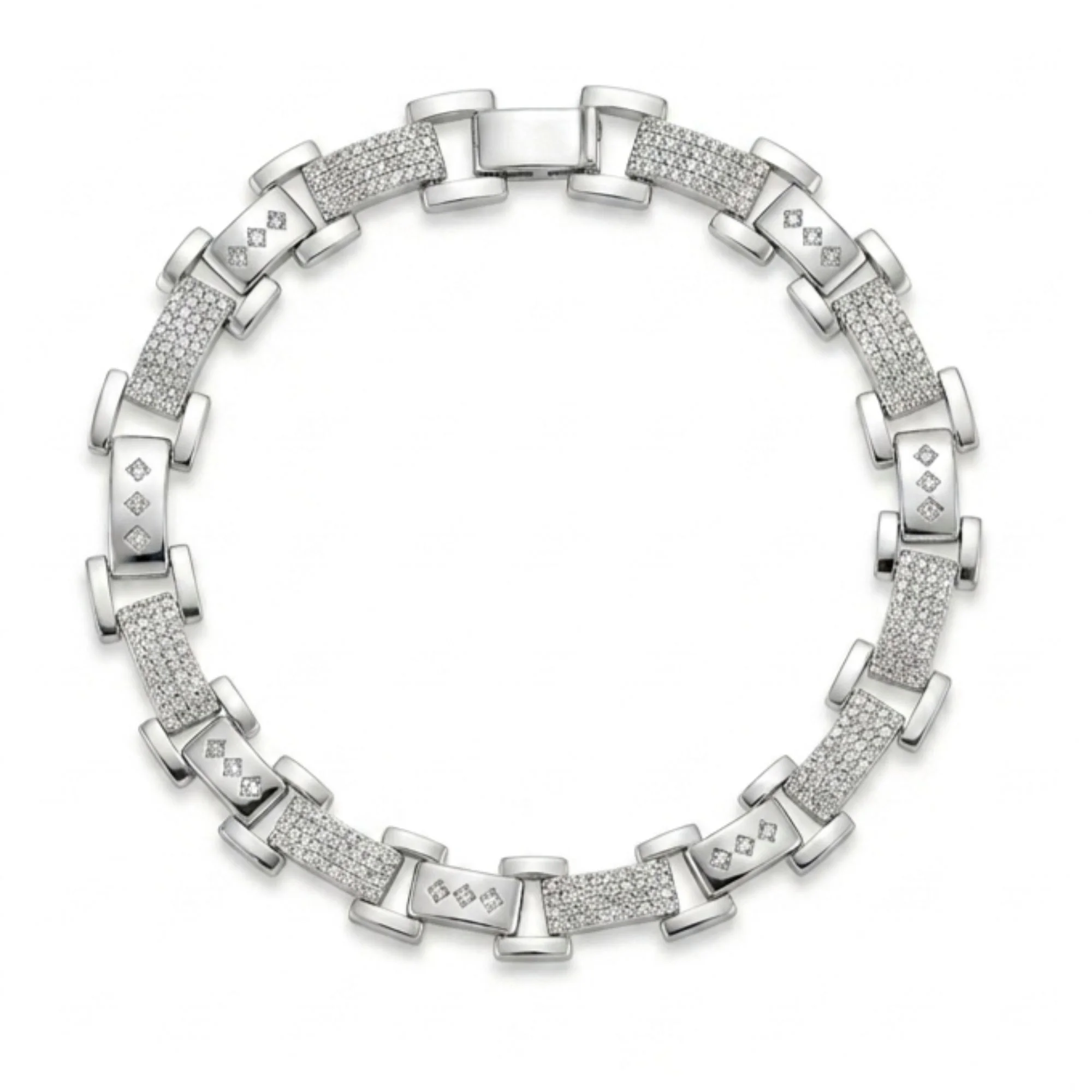 Silver Two-Tone Pave Link Men's Bracelet