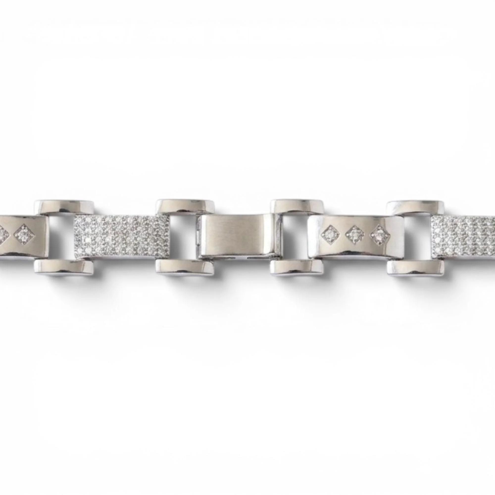 Silver Two-Tone Pave Link Men's Bracelet - Image 4