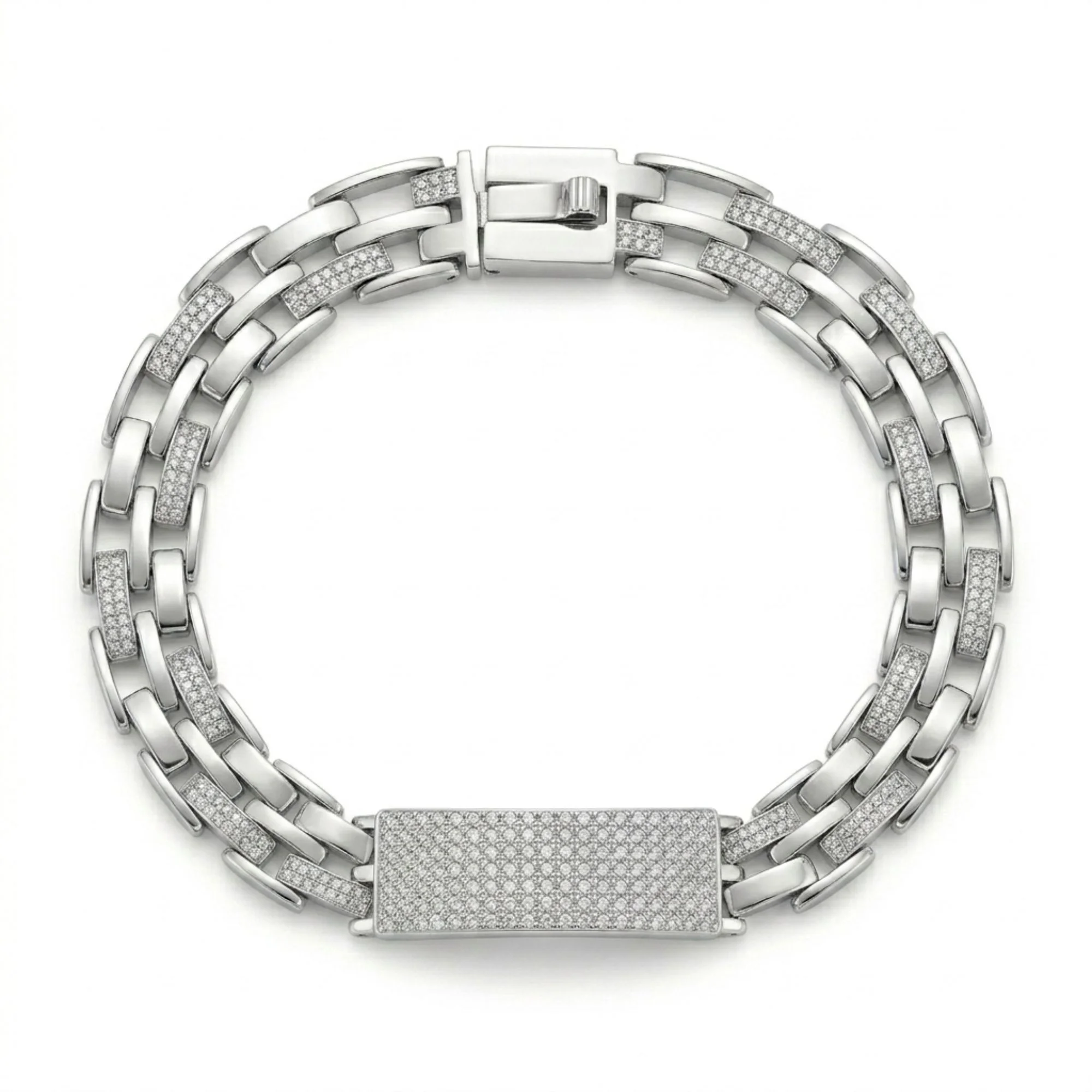 Silver Triple Panel Men's Bracelet - Image 1