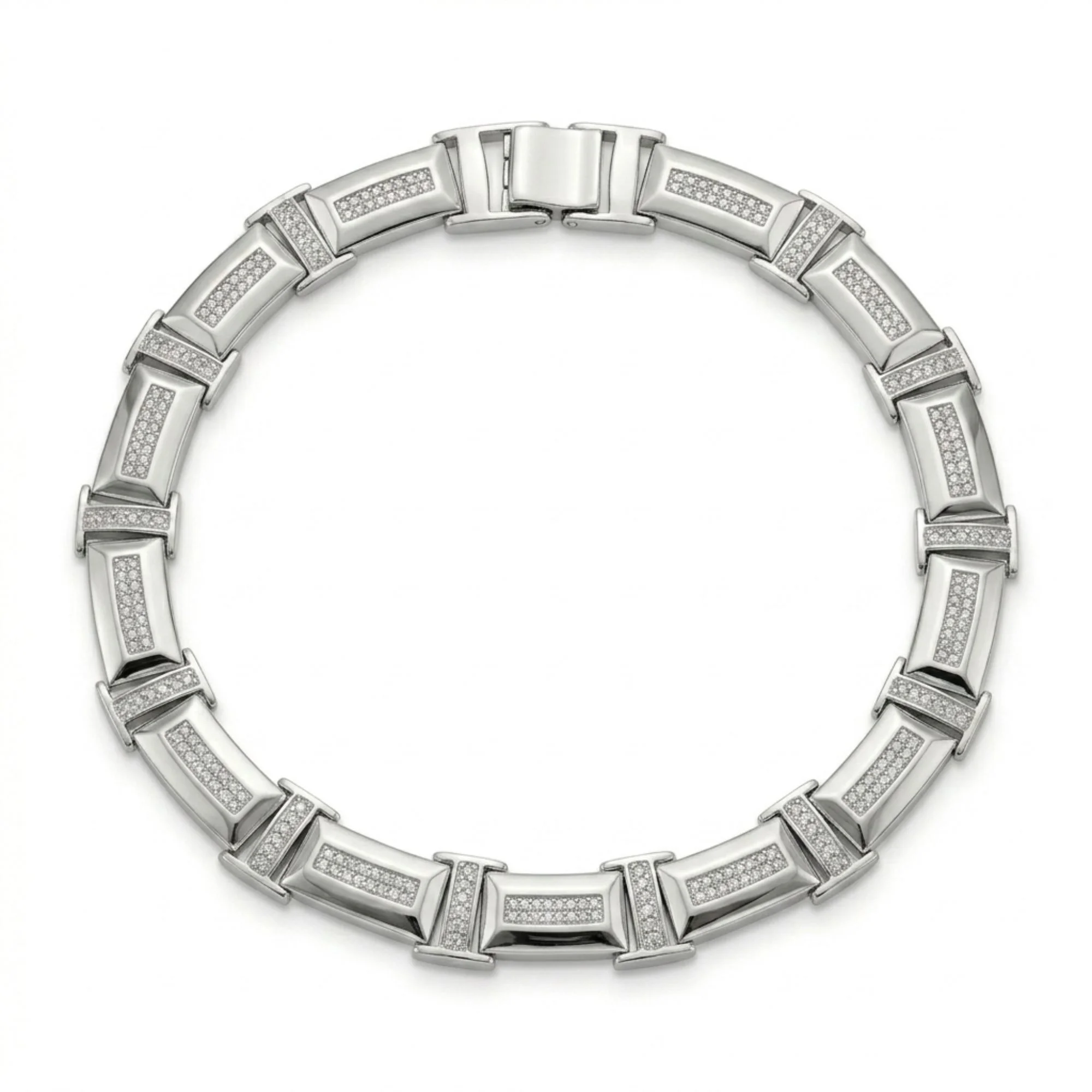 Silver Beveled Station Men's Bracelet