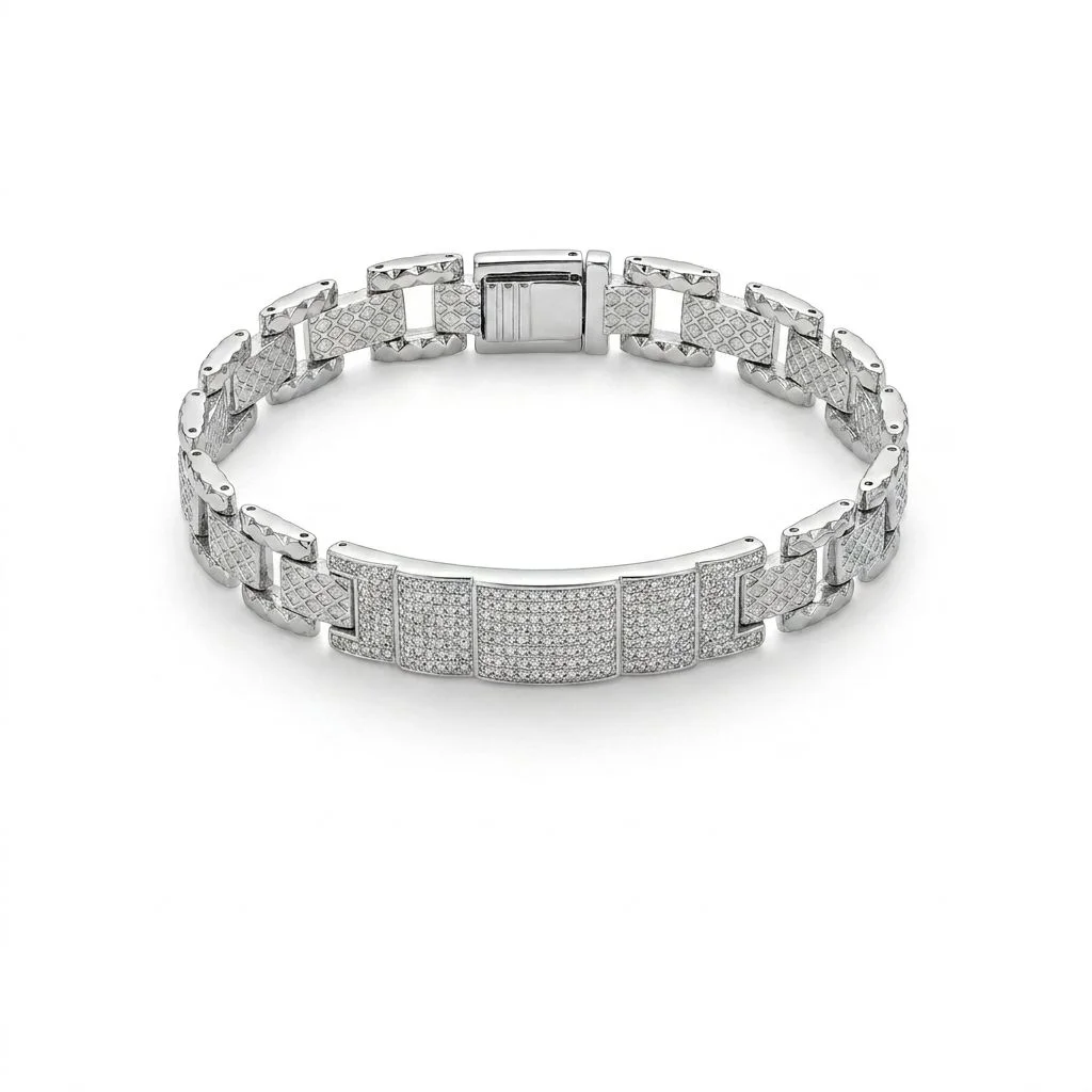 Silver Faceted Link Men's Bracelet - Image 1