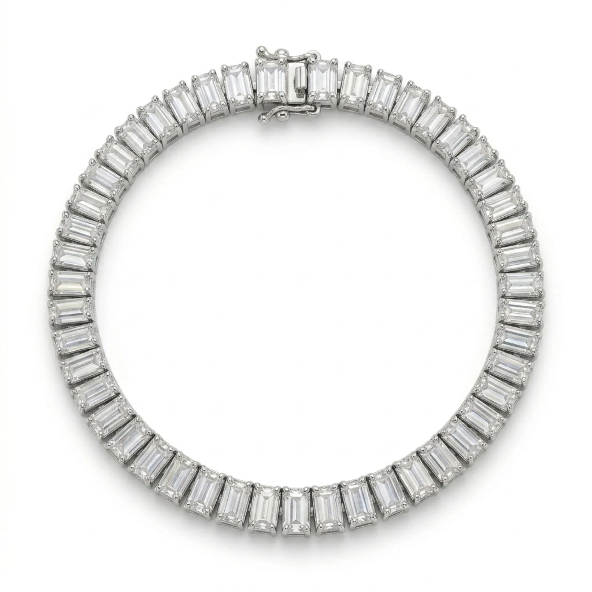 Silver Emerald-Cut Tennis Men's Bracelet