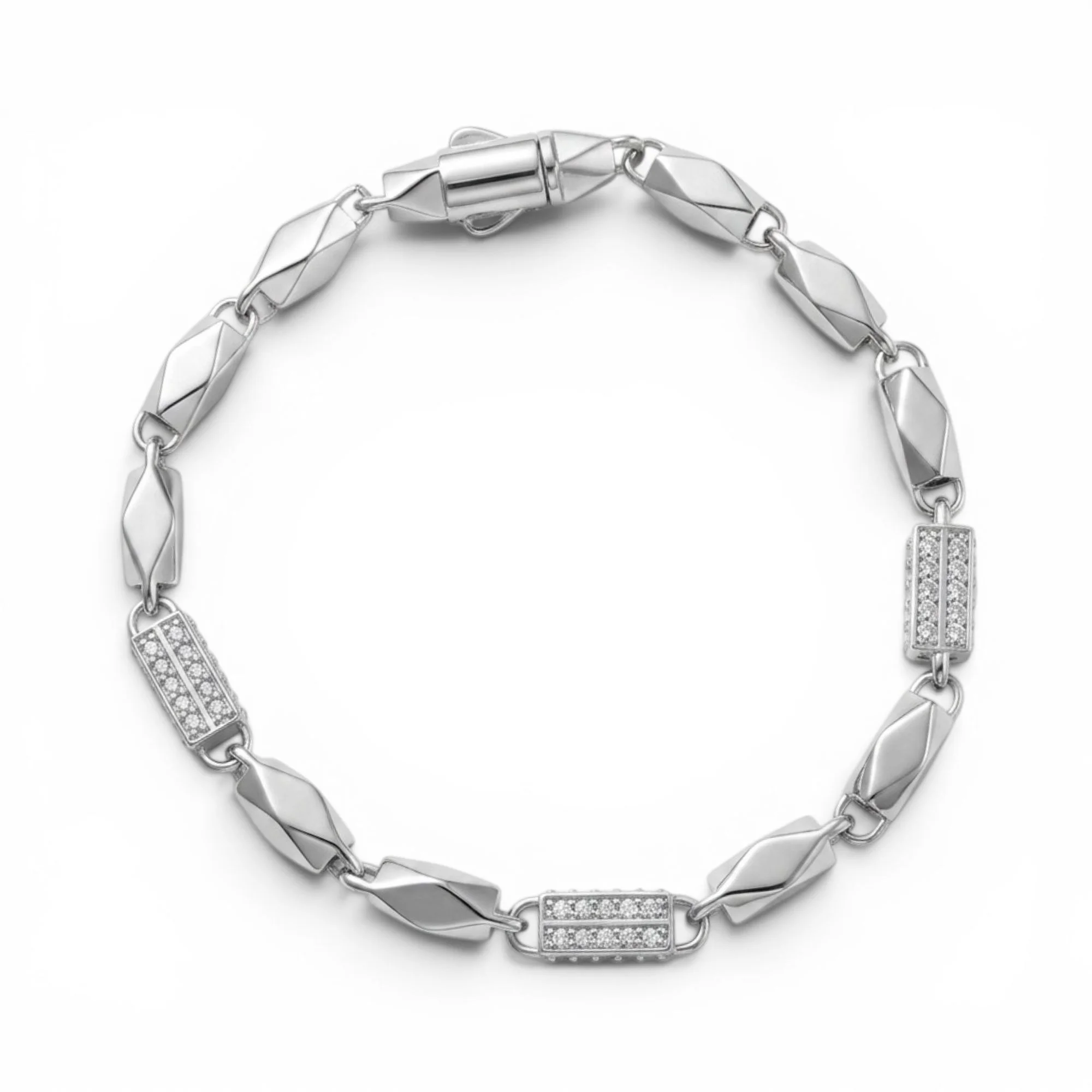 Silver Iced Out Geometric Station Men's Bracelet - Image 1