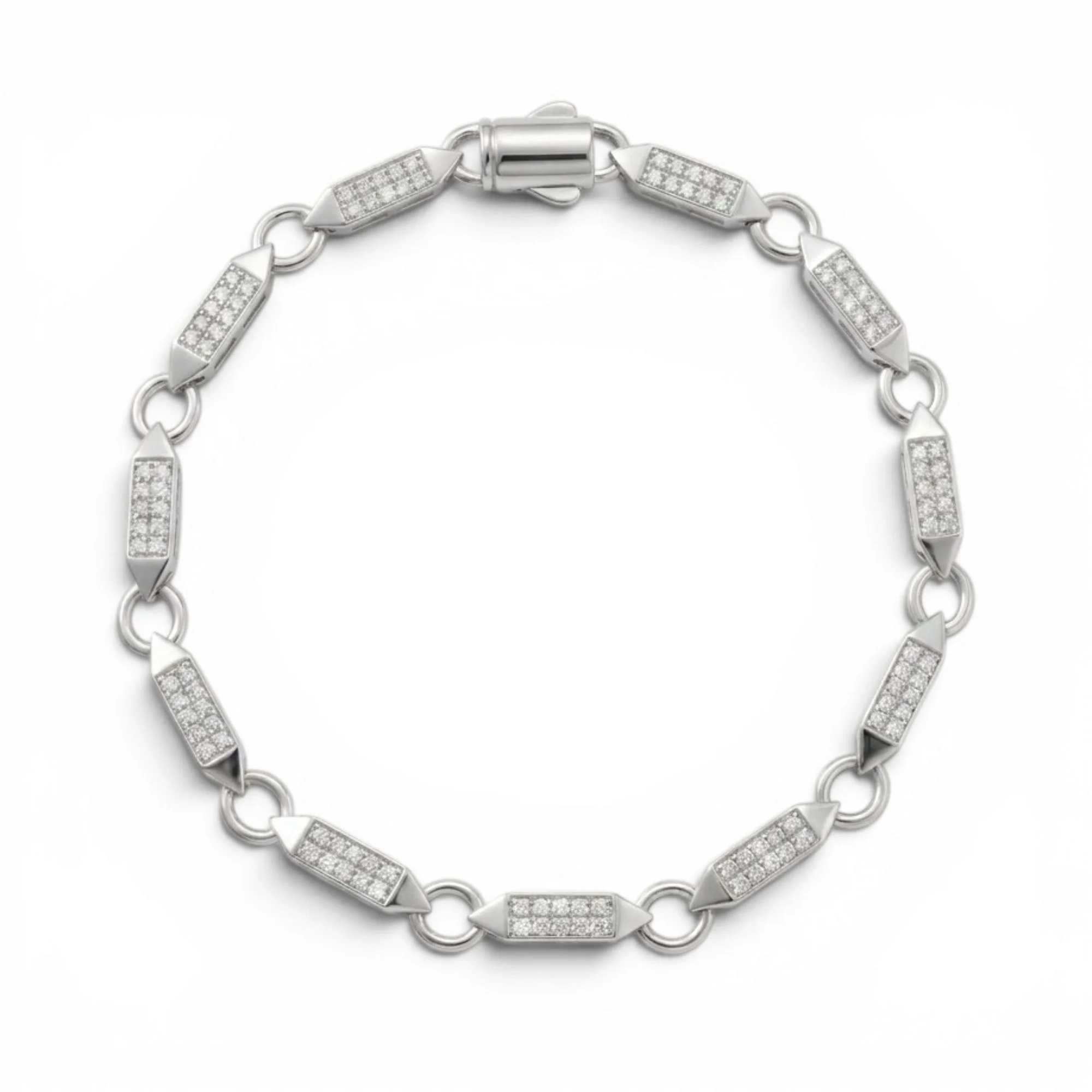 Silver Geometric Pointed Link Men's Bracelet - Image 1