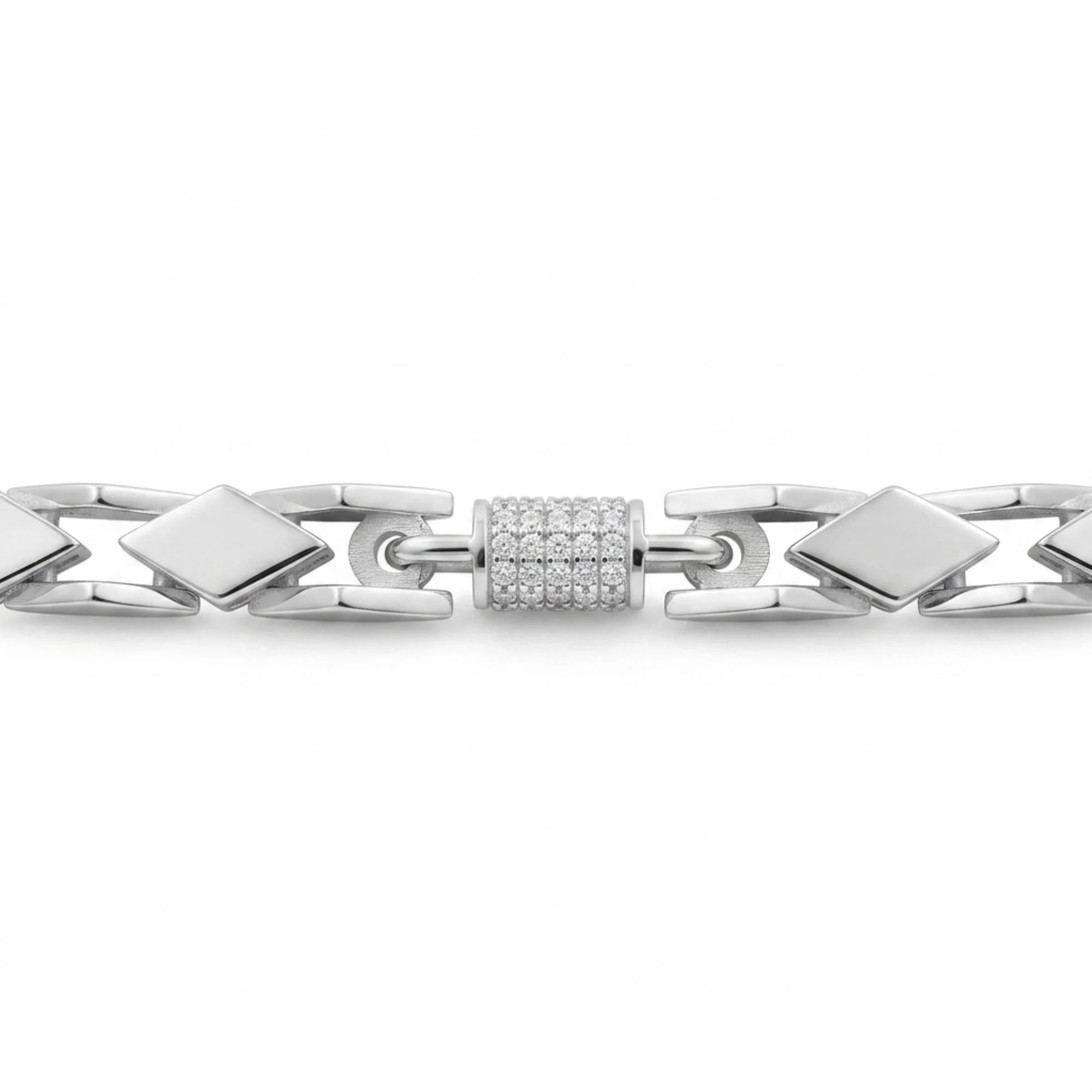 Silver Diamond-Link Bracelet Men's Bracelet - Image 3