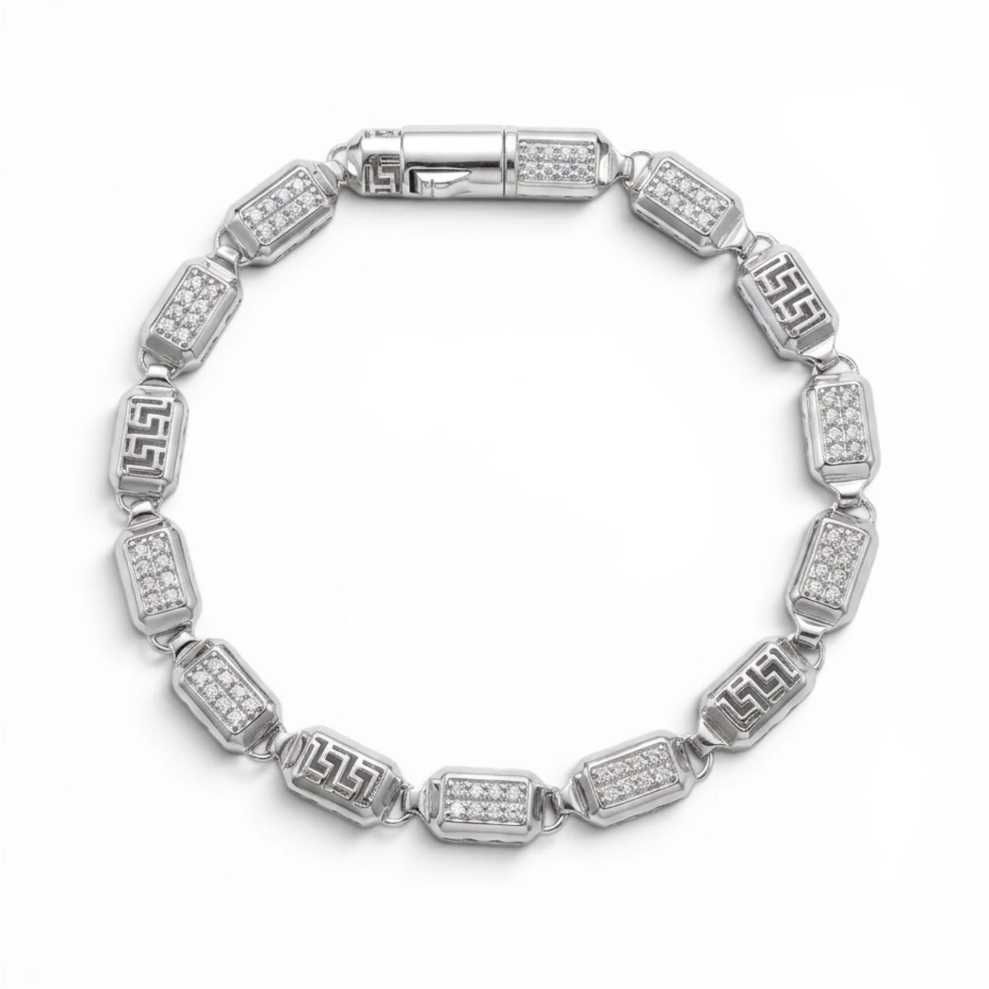 Silver Greek Key Station Men's Bracelet