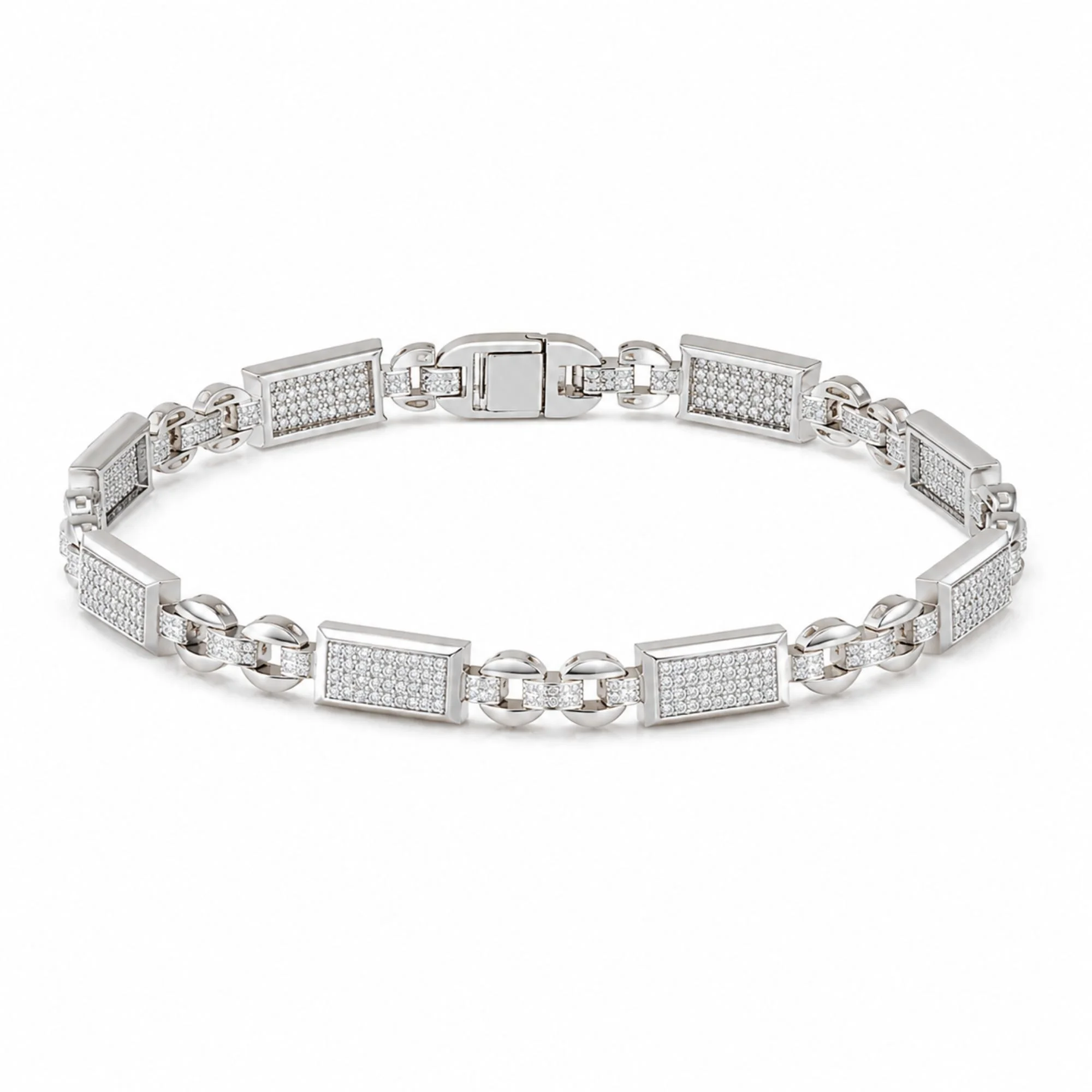 Silver Interlocking Infinity Bar Men's Bracelet - Image 1