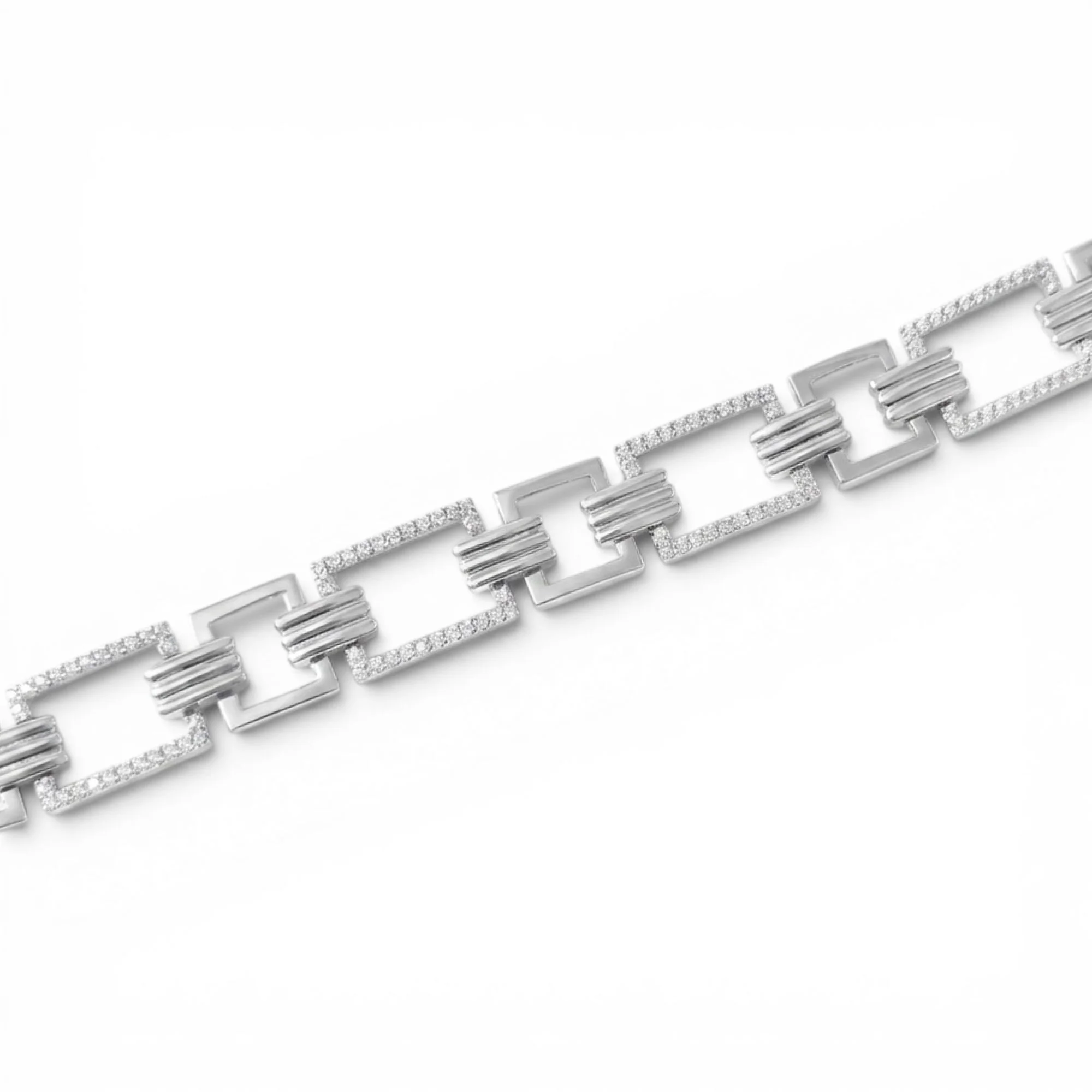 Silver Rectangular Halo Link Men's Bracelet - Image 2
