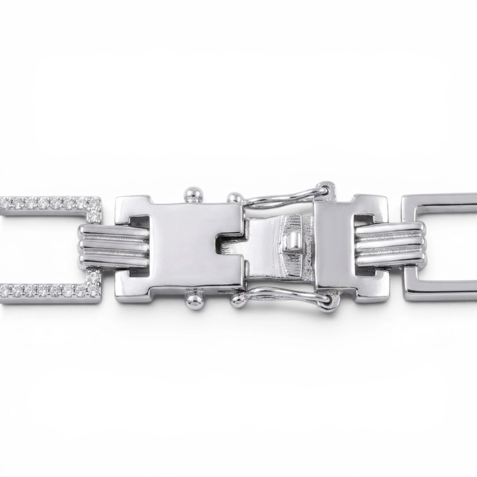 Silver Rectangular Halo Link Men's Bracelet - Image 3