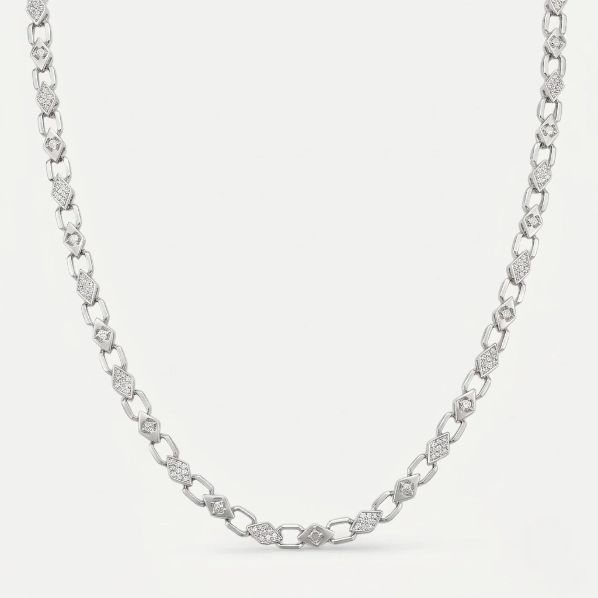 Silver Alternating Rhombus Men's Chain